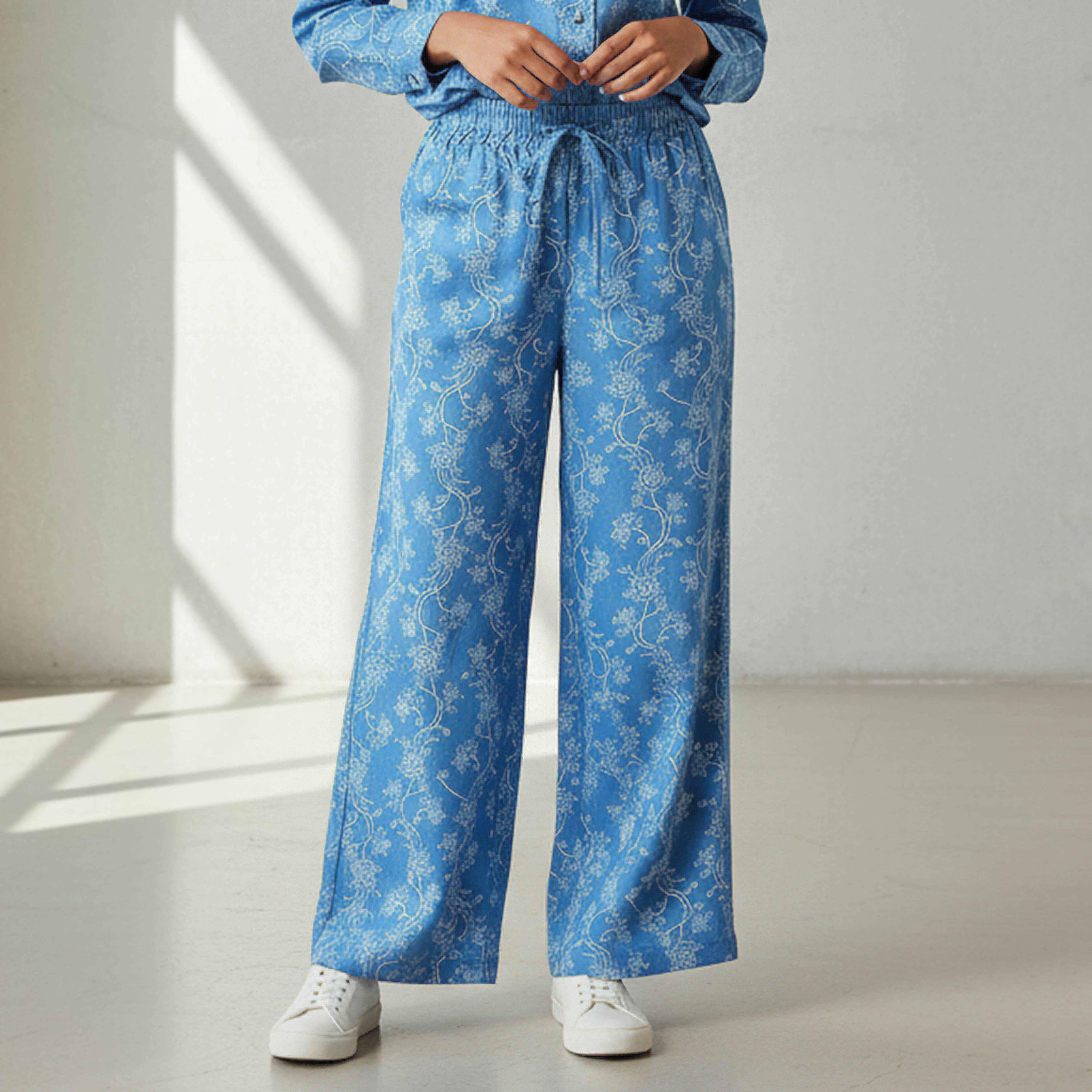 Denim Coord Set with Shirt & Wide Leg Pants-women-clothing-coordsets-image-4