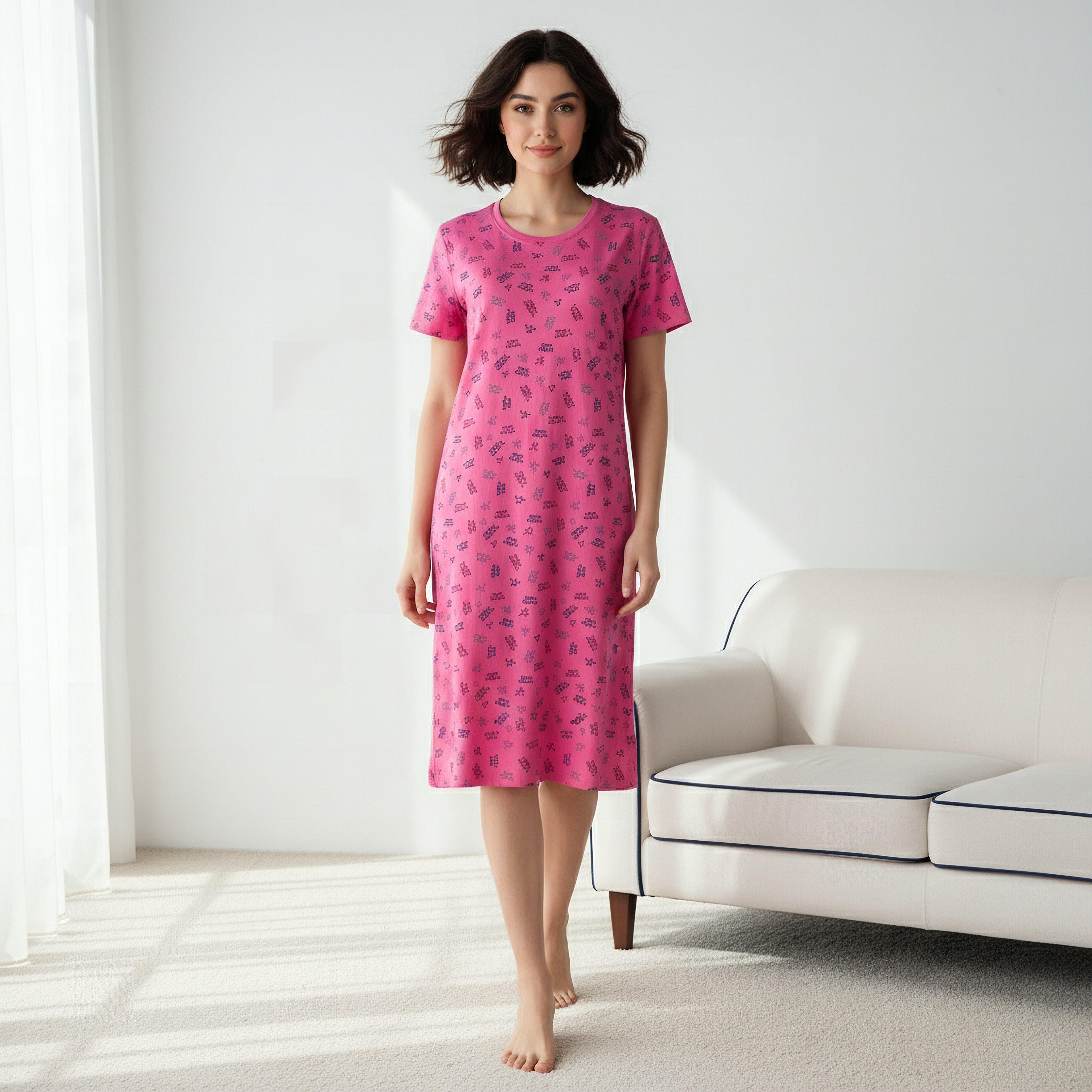 Night Dress Short Sleeves Printed-women-clothing-nightwear-nighties-image-2