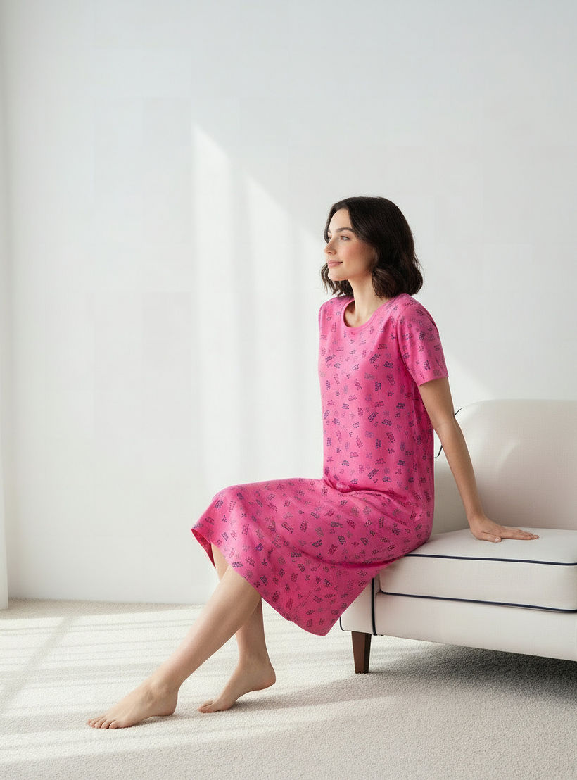 Night Dress Short Sleeves Printed-women-clothing-nightwear-nighties-image-4