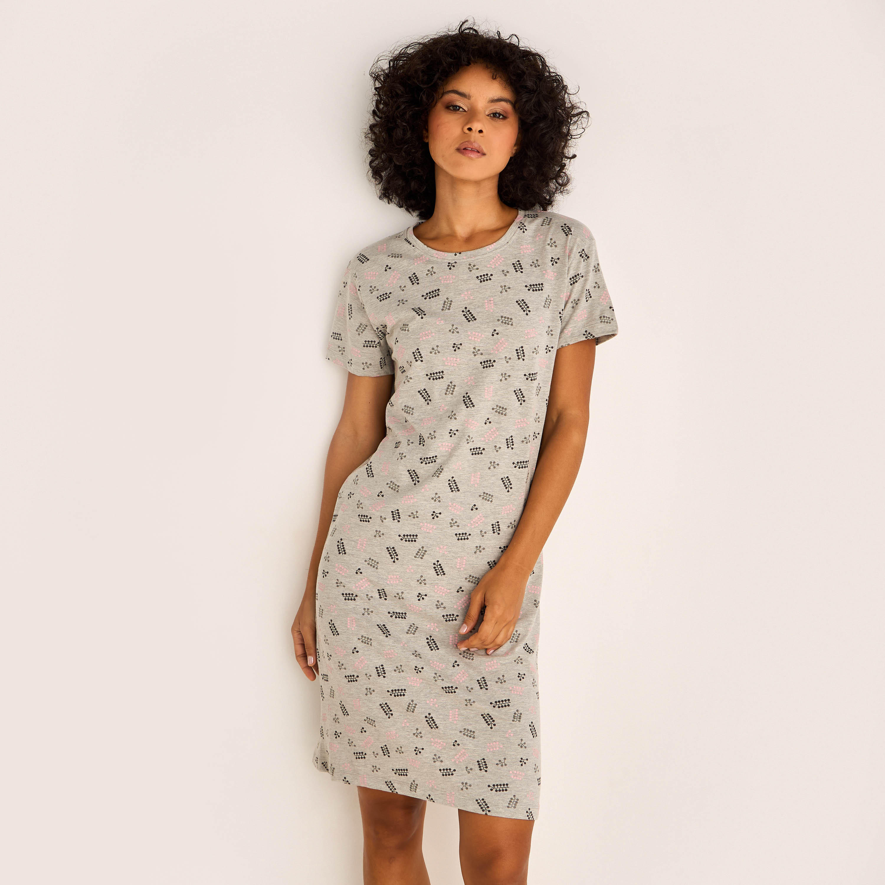 Night Dress Short Sleeves Printed-women-clothing-nightwear-nighties-image-2