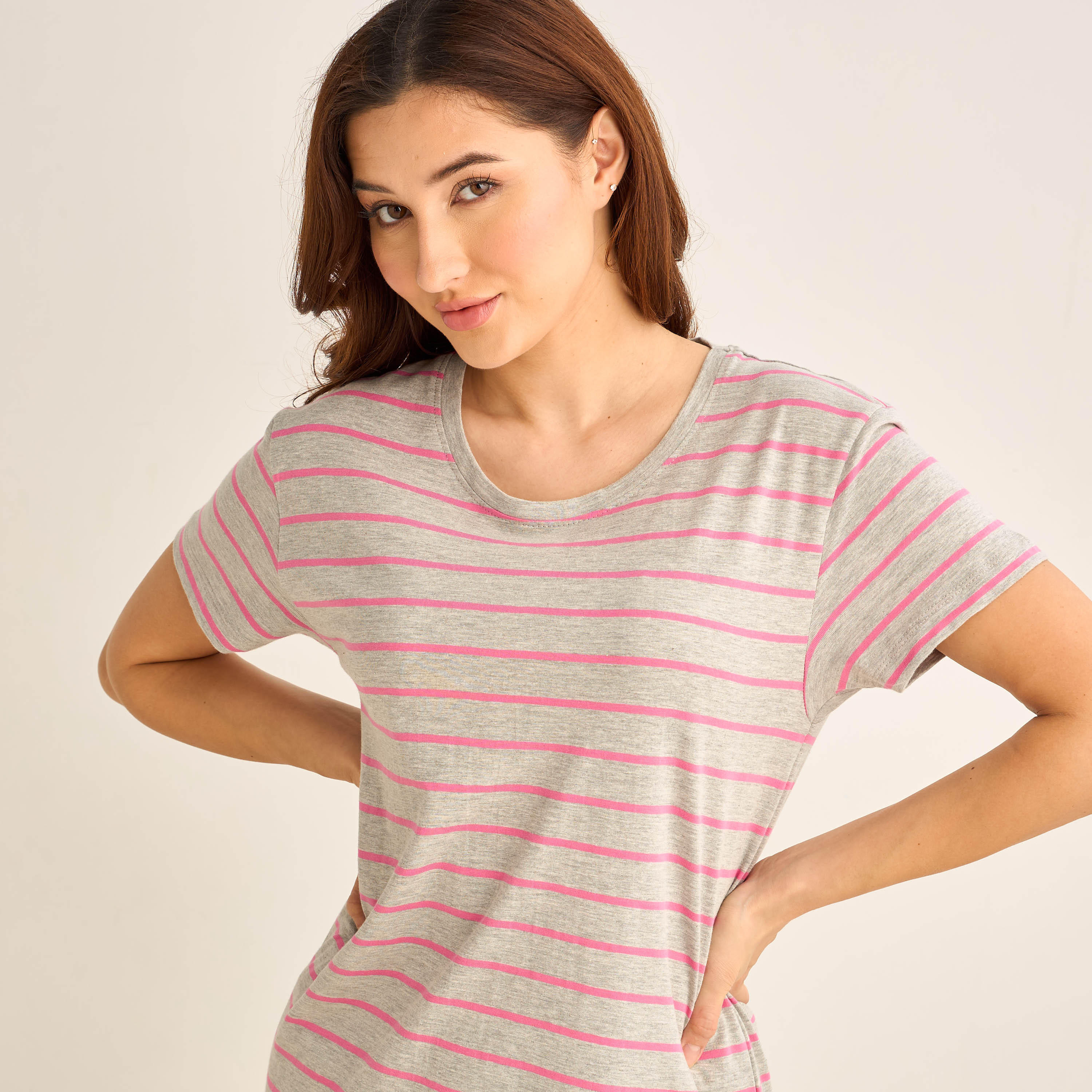 Night Dress Short Sleeves Printed-women-clothing-nightwear-nighties-image-4