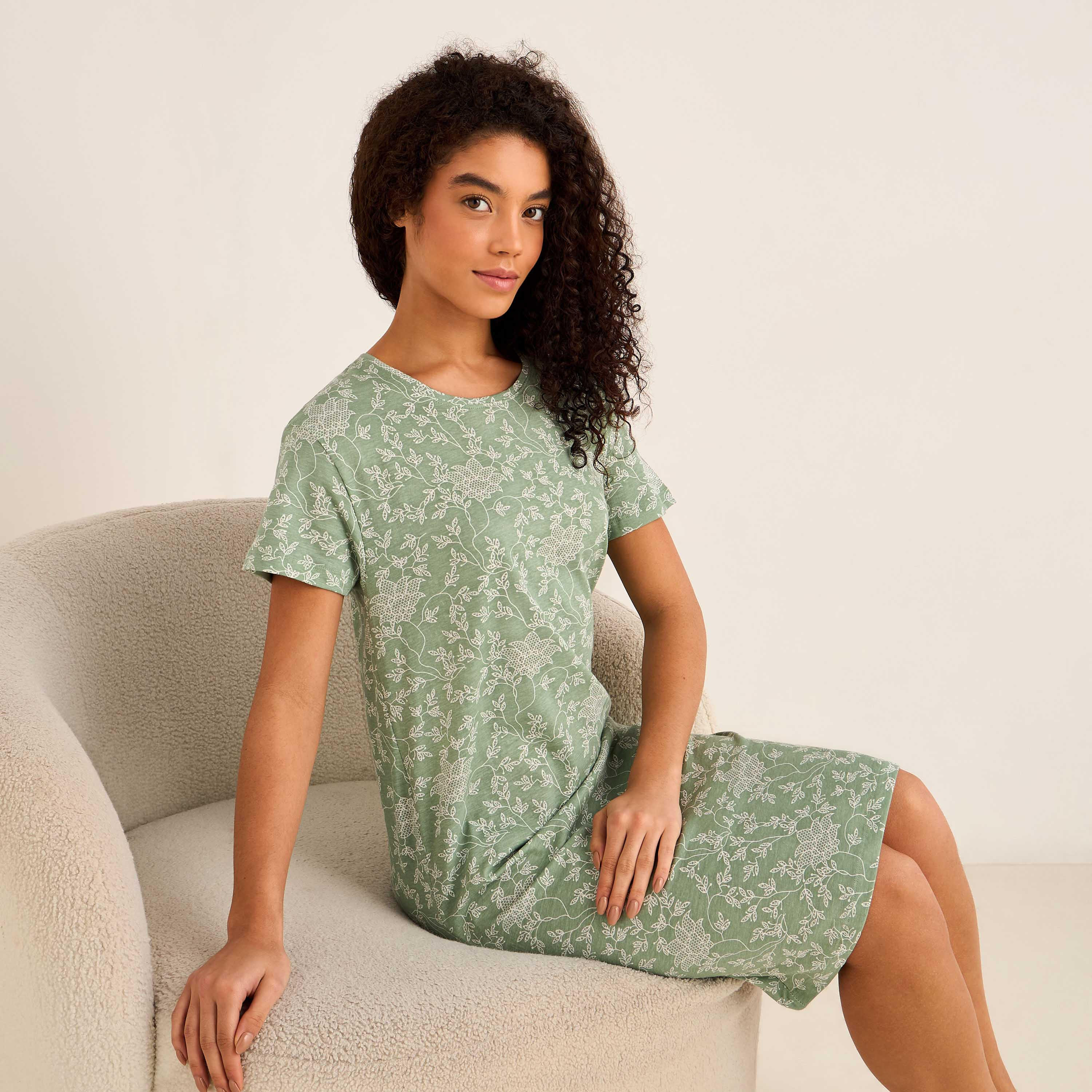 Floral Print Sleepshirt with Short Sleeves-women-clothing-nightwear-nighties-image-1