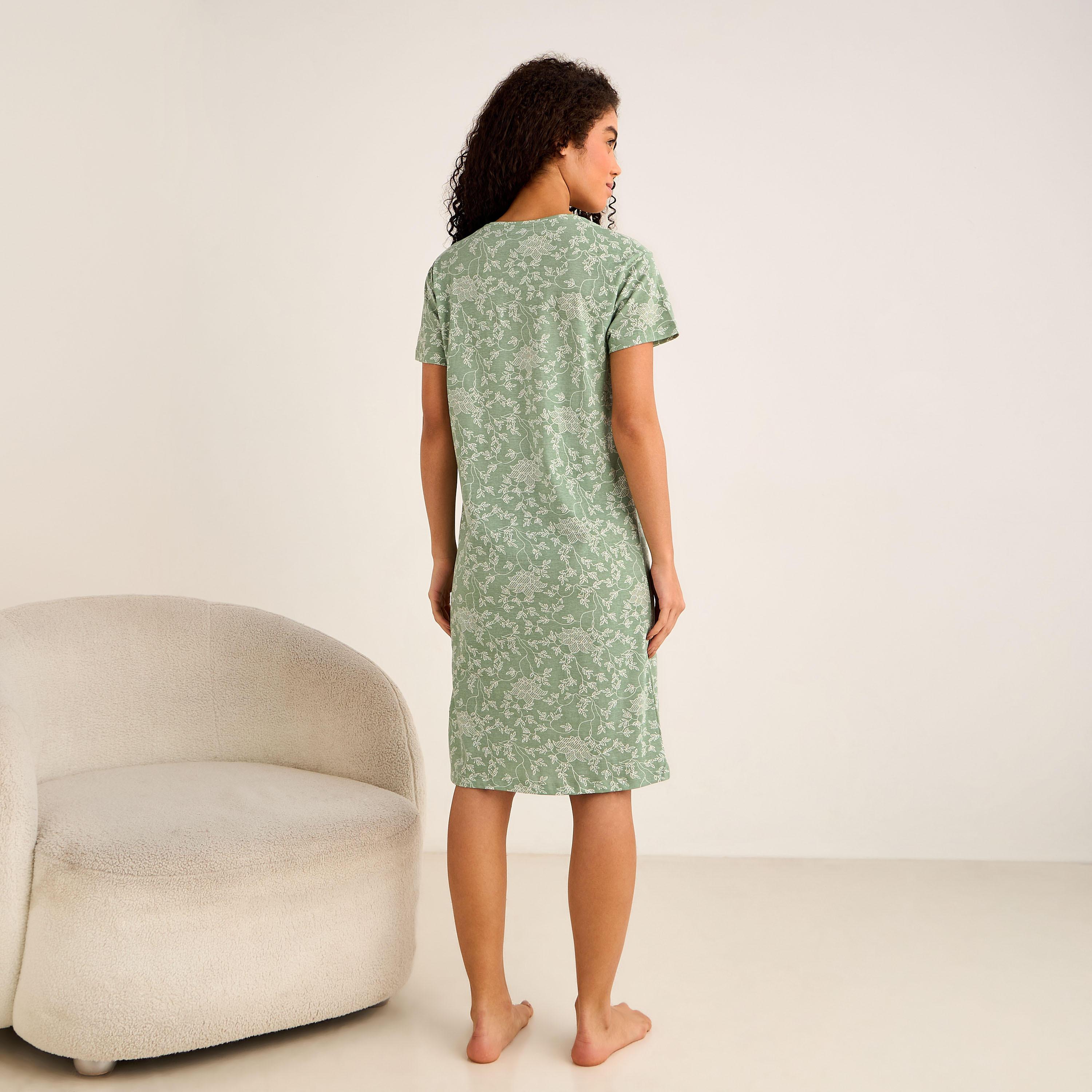 Floral Print Sleepshirt with Short Sleeves-women-clothing-nightwear-nighties-image-3