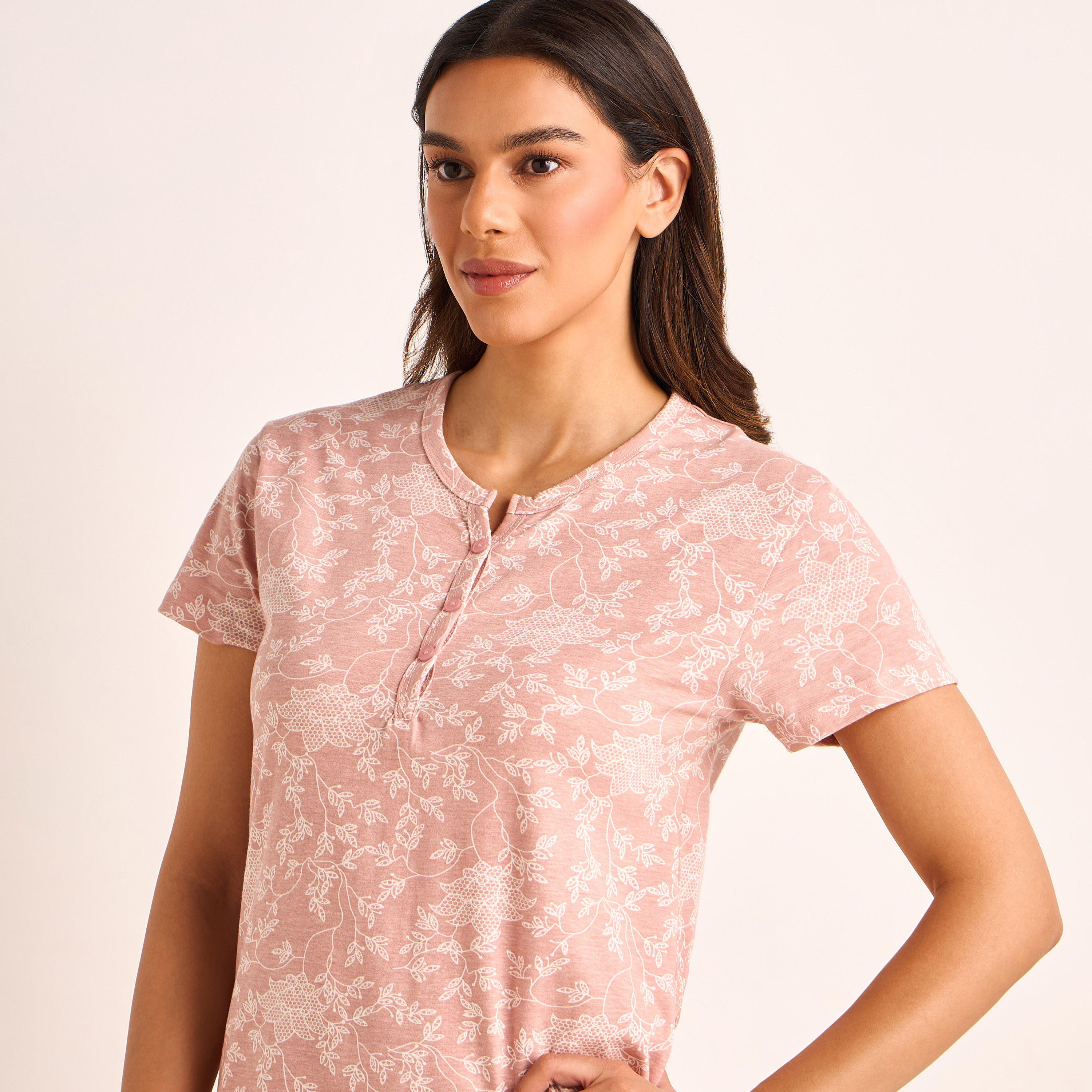 Printed Sleepshirt with Short Sleeves-women-clothing-nightwear-nighties-image-4