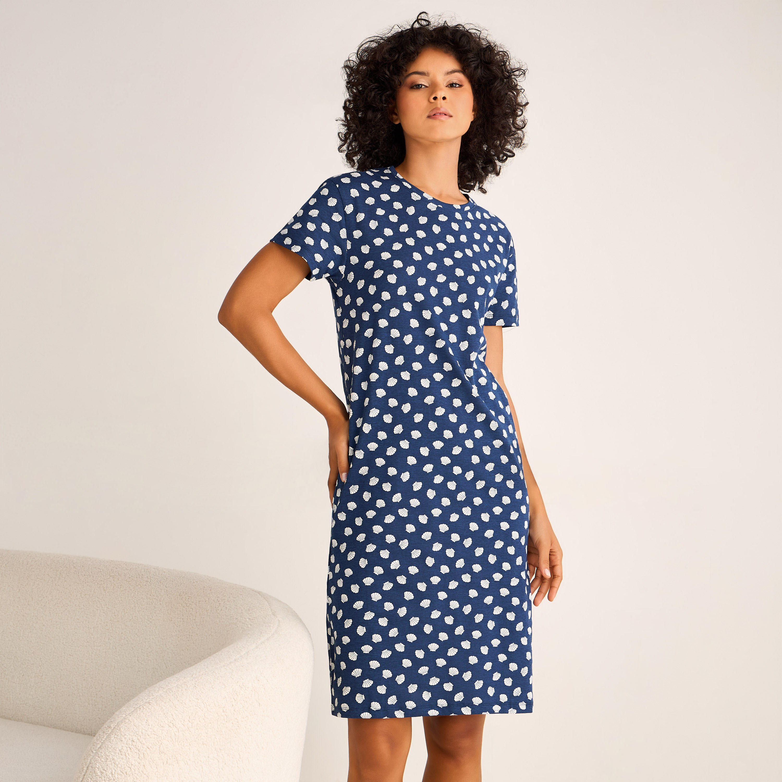 Printed Sleepshirt with Short Sleeves-women-clothing-nightwear-nighties-image-2