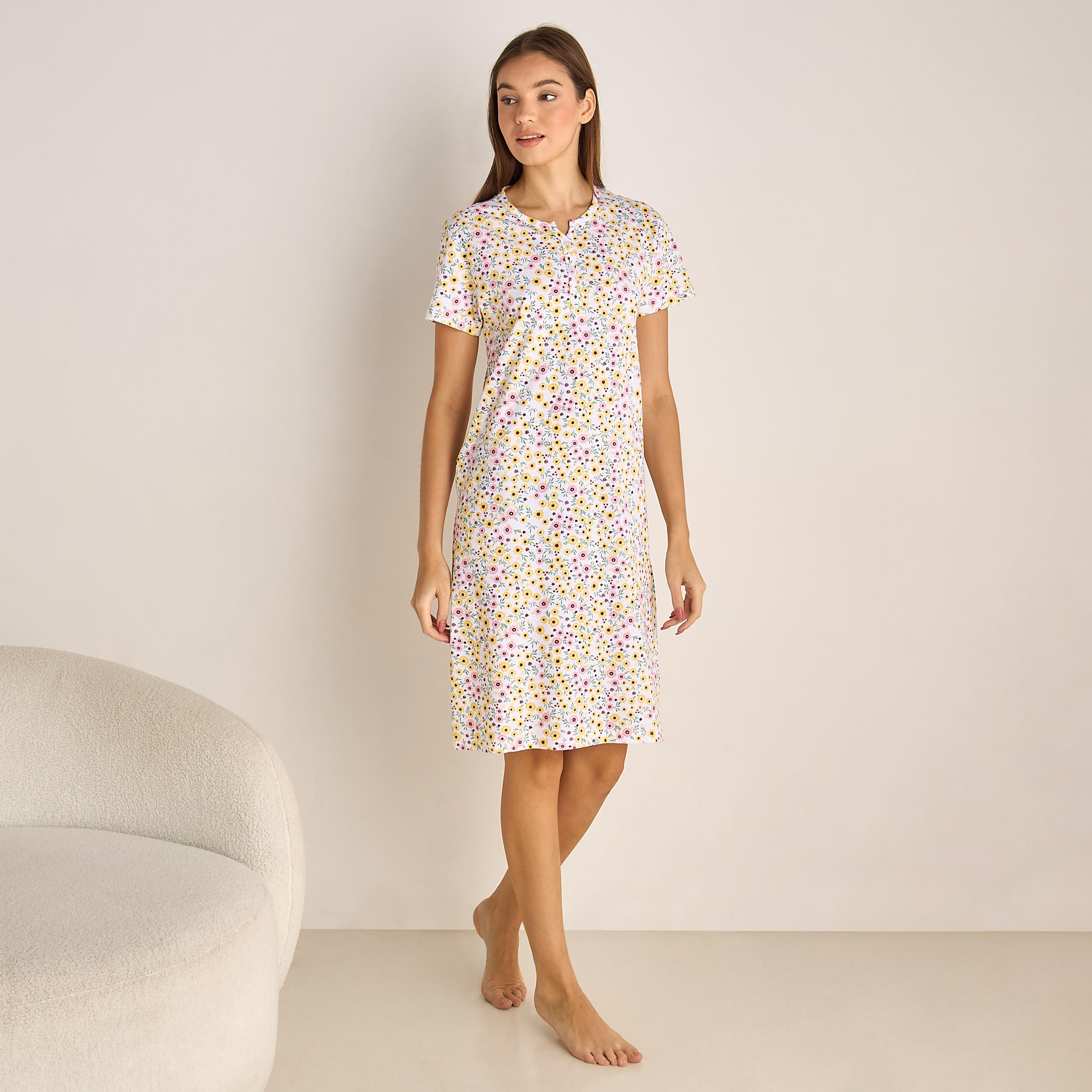 Printed Sleepshirt with Short Sleeves-women-clothing-nightwear-nighties-image-2