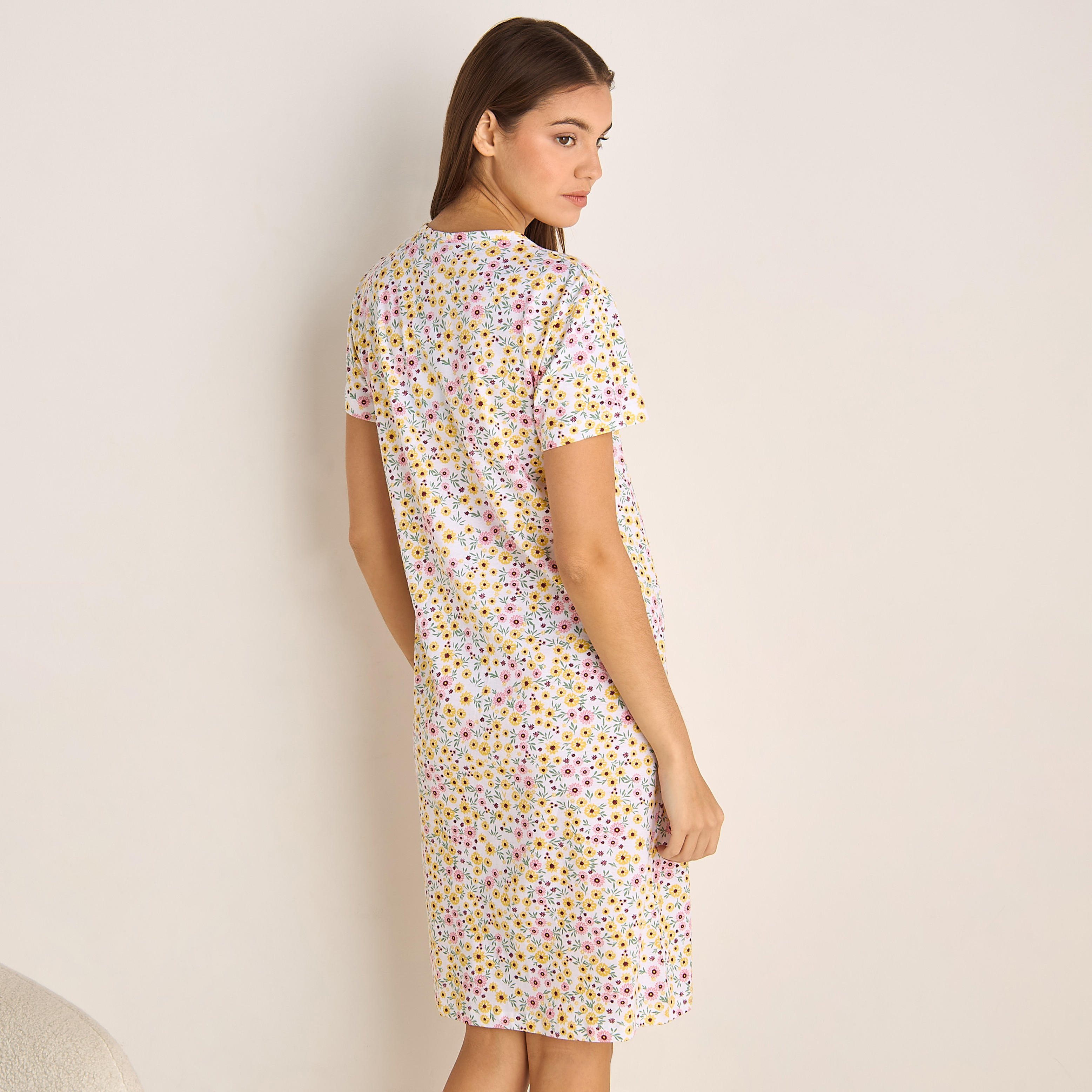 Printed Sleepshirt with Short Sleeves-women-clothing-nightwear-nighties-image-3
