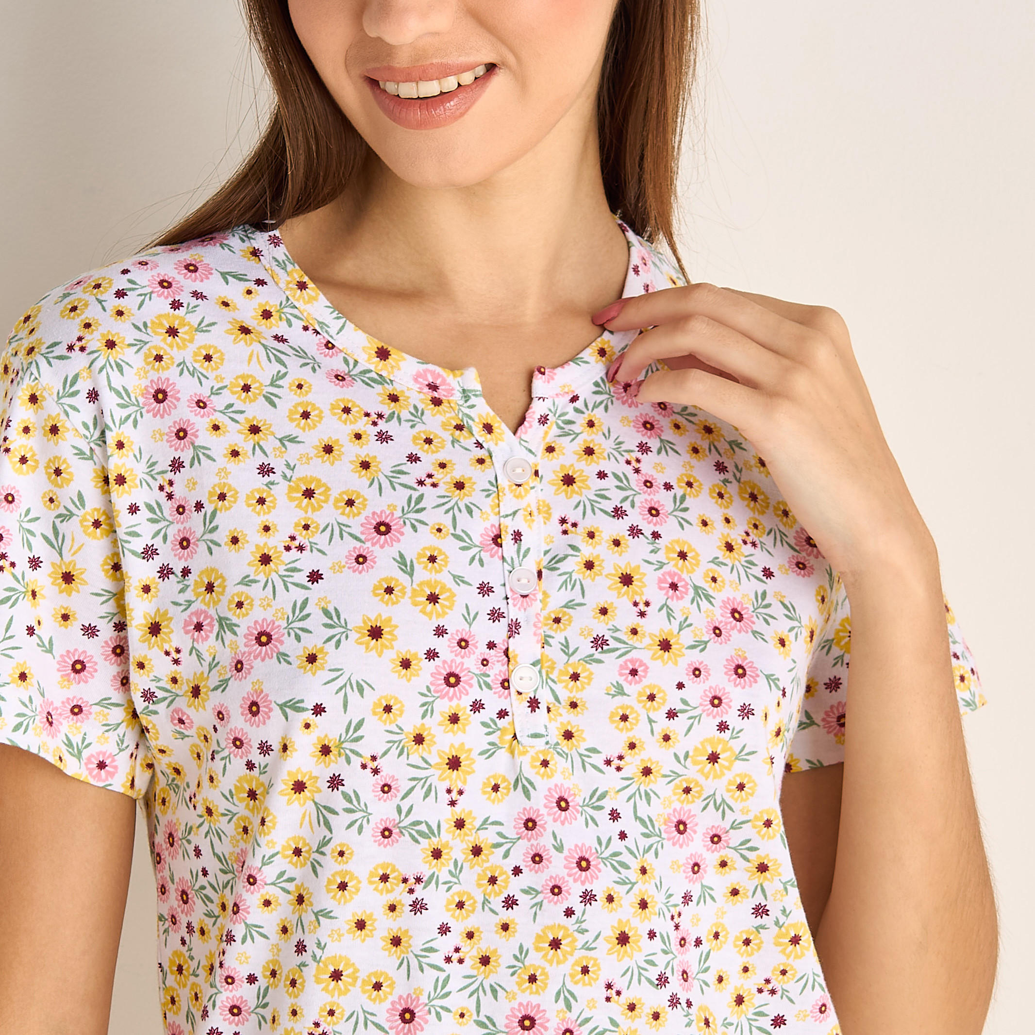 Printed Sleepshirt with Short Sleeves-women-clothing-nightwear-nighties-image-4