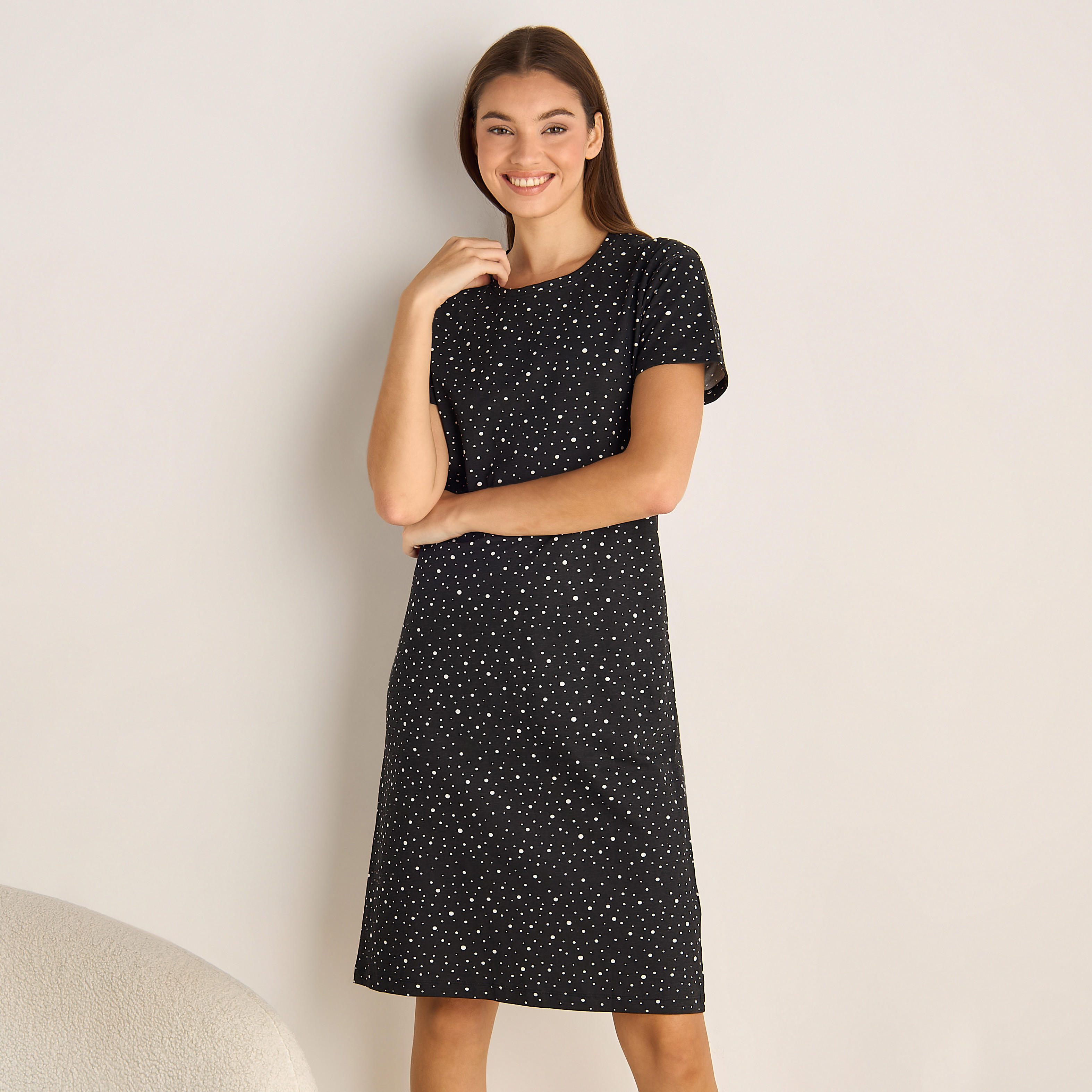 Printed Sleepshirt with Short Sleeves-women-clothing-nightwear-nighties-image-1