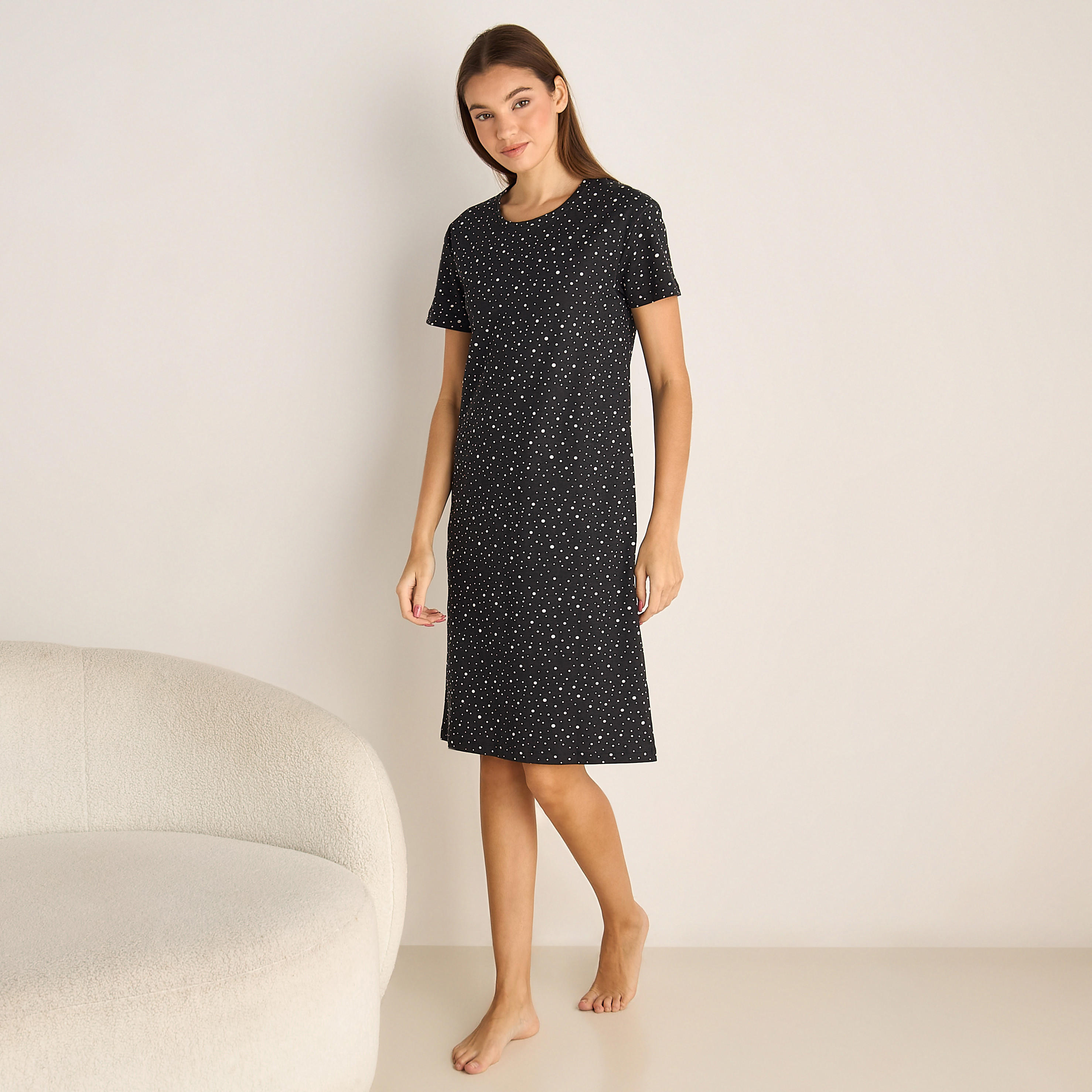Printed Sleepshirt with Short Sleeves-women-clothing-nightwear-nighties-image-2
