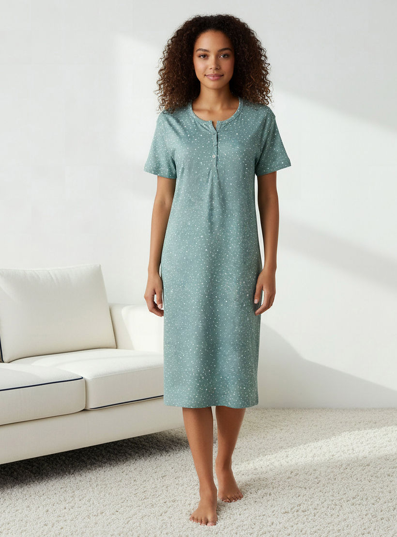 قميص نوم بطبعات وأكمام قصيرة-women-clothing-nightwear-nighties-image-1