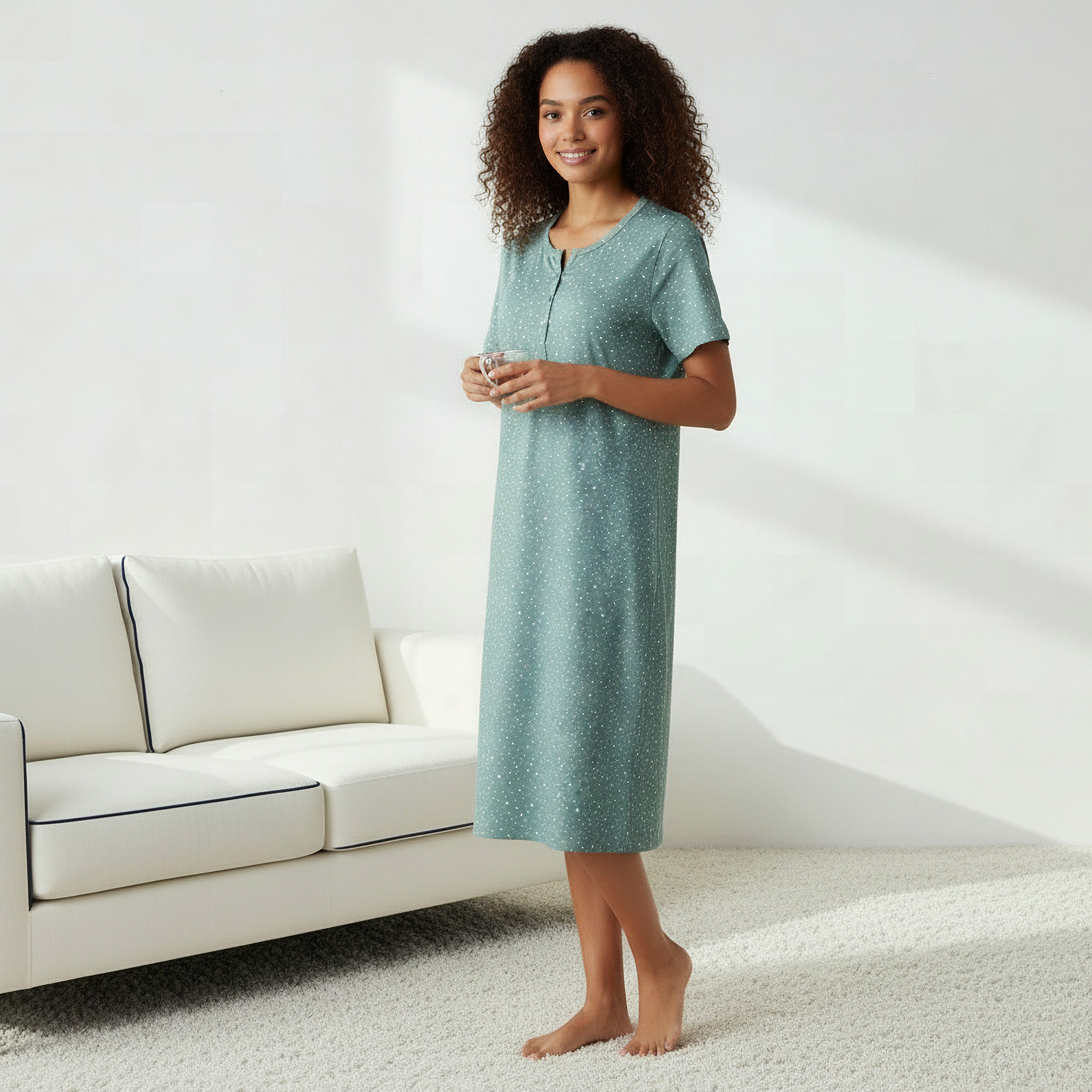 Printed Sleepshirt with Short Sleeves-women-clothing-nightwear-nighties-image-2