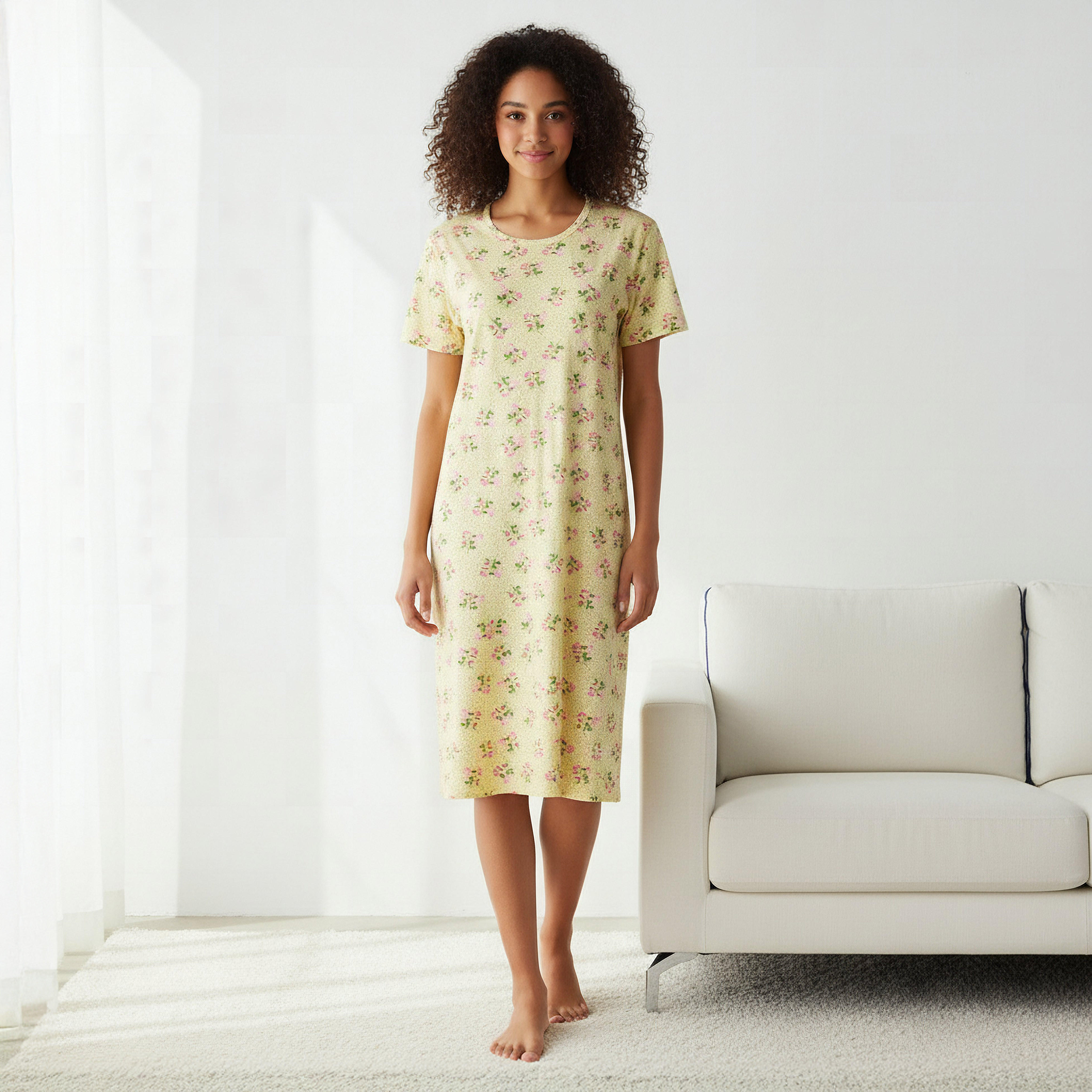 قميص نوم بطبعات زهرية وأكمام قصيرة-women-clothing-nightwear-nighties-image-1