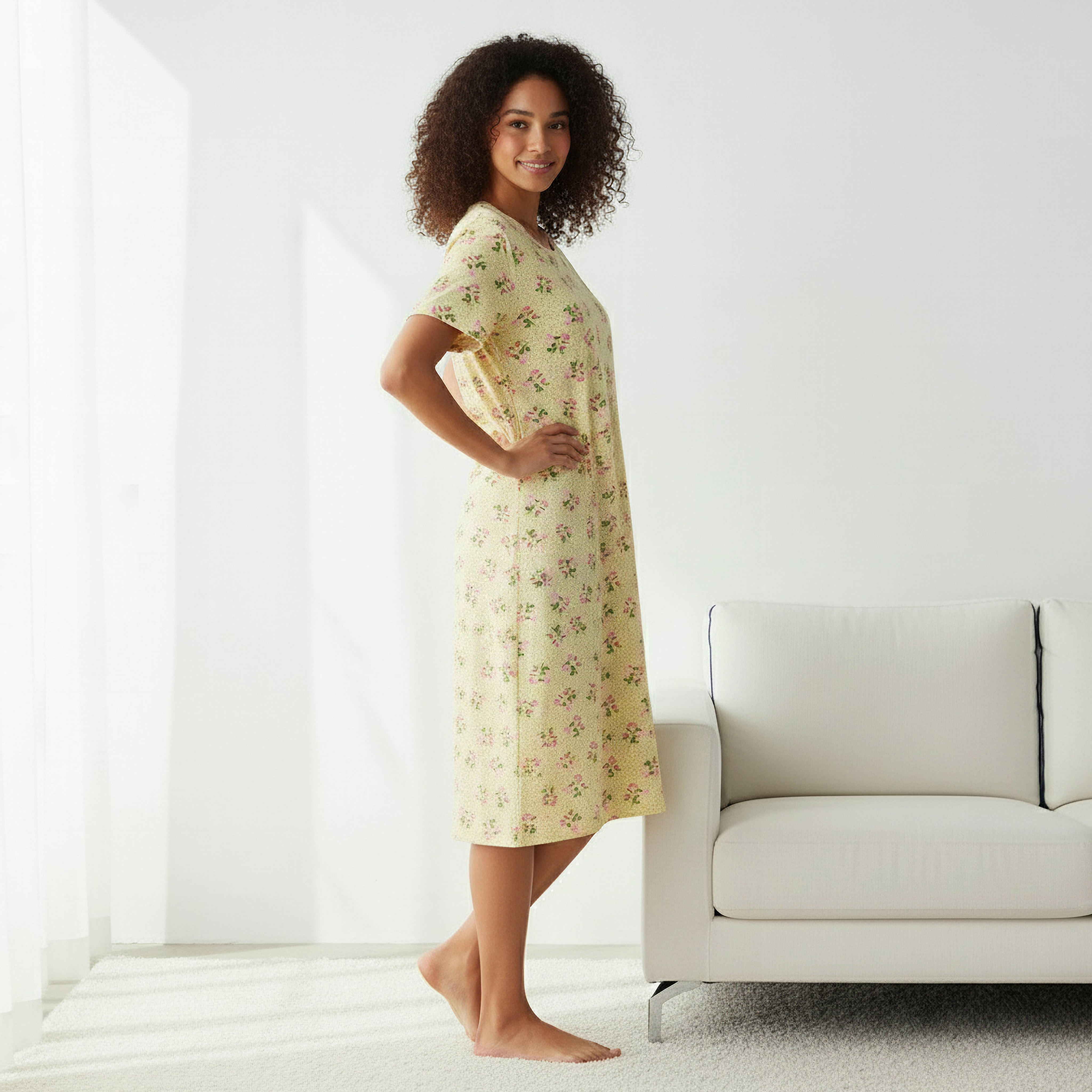 قميص نوم بطبعات زهرية وأكمام قصيرة-women-clothing-nightwear-nighties-image-2