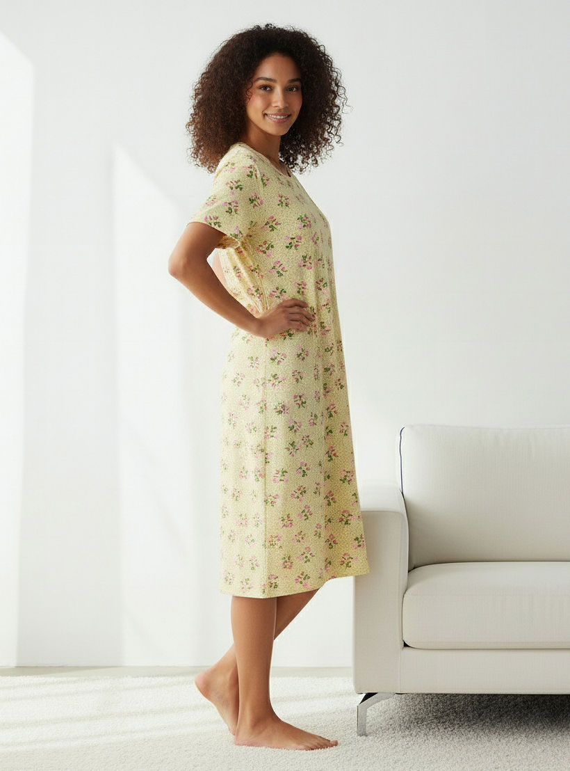 قميص نوم بطبعات زهرية وأكمام قصيرة-women-clothing-nightwear-nighties-image-2