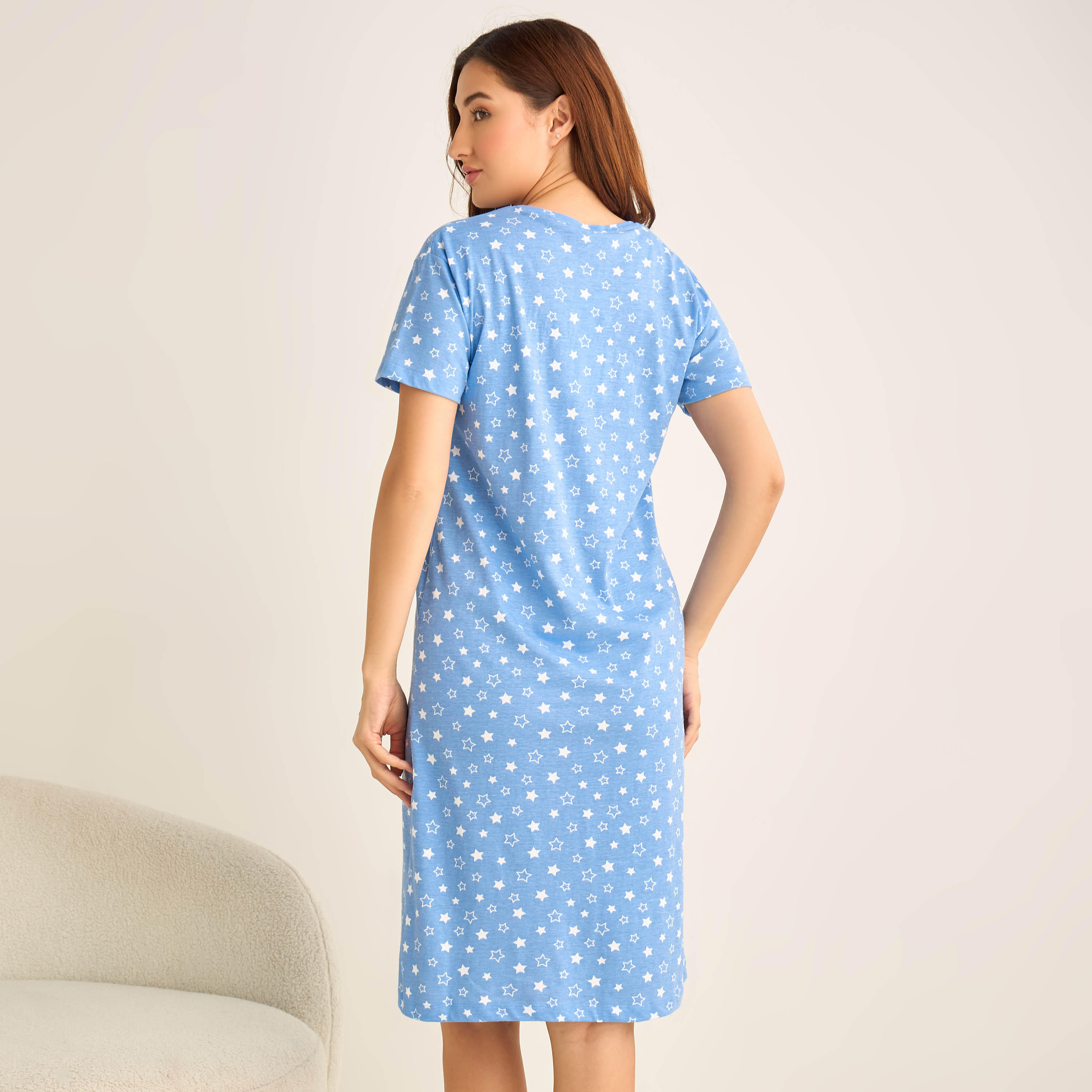 Printed Sleepshirt with Short Sleeves-women-clothing-nightwear-nighties-image-3