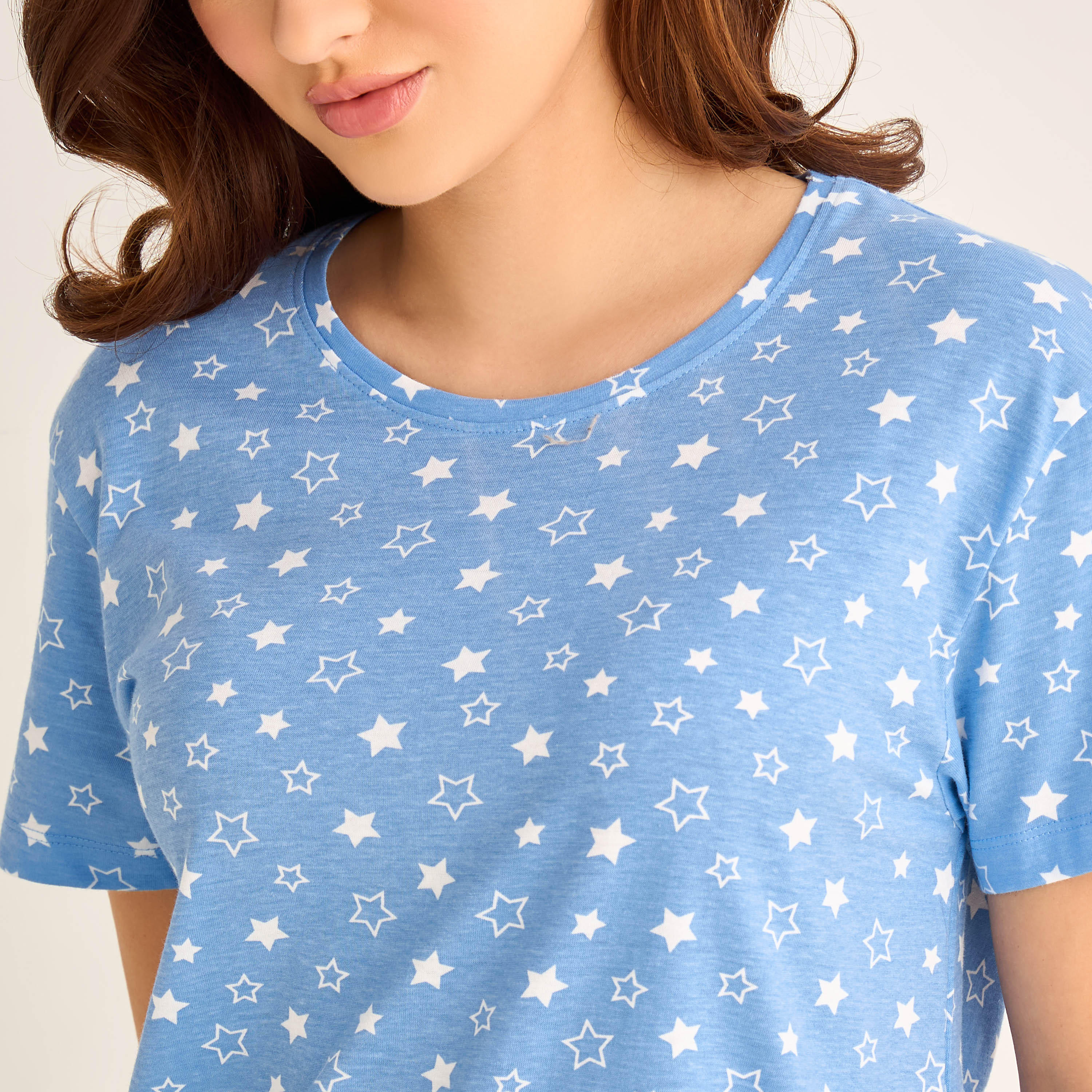 Printed Sleepshirt with Short Sleeves-women-clothing-nightwear-nighties-image-4