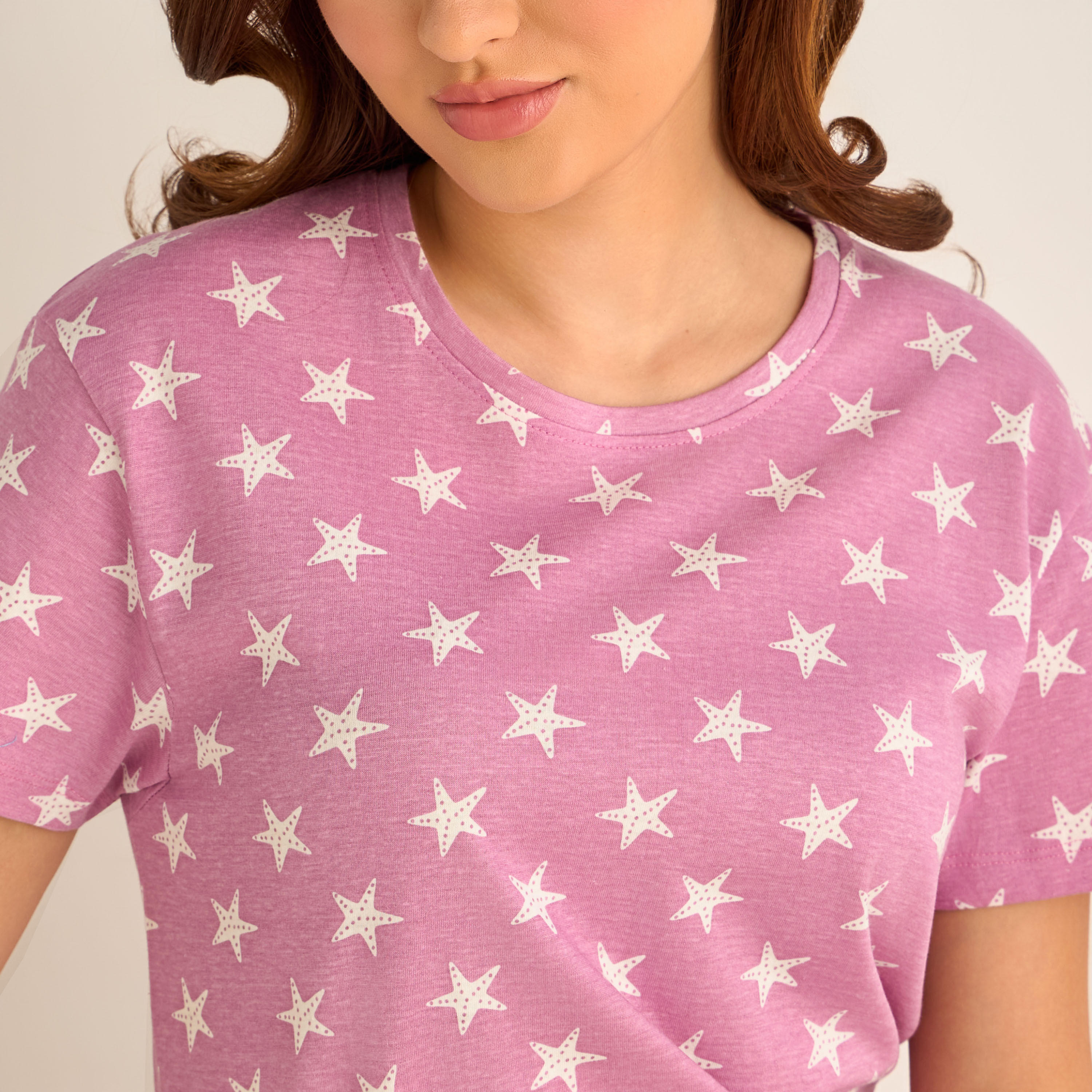 Printed Sleepshirt with Short Sleeves-women-clothing-nightwear-nighties-image-4