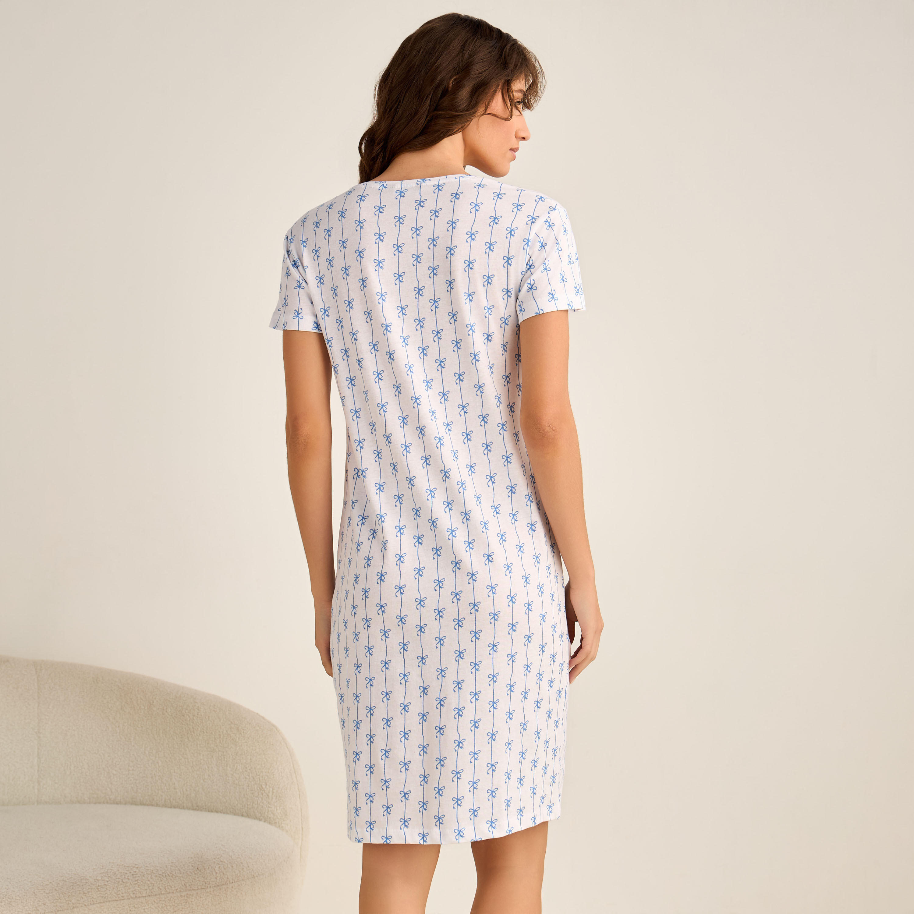 Printed Sleepshirt with Short Sleeves-women-clothing-nightwear-nighties-image-2