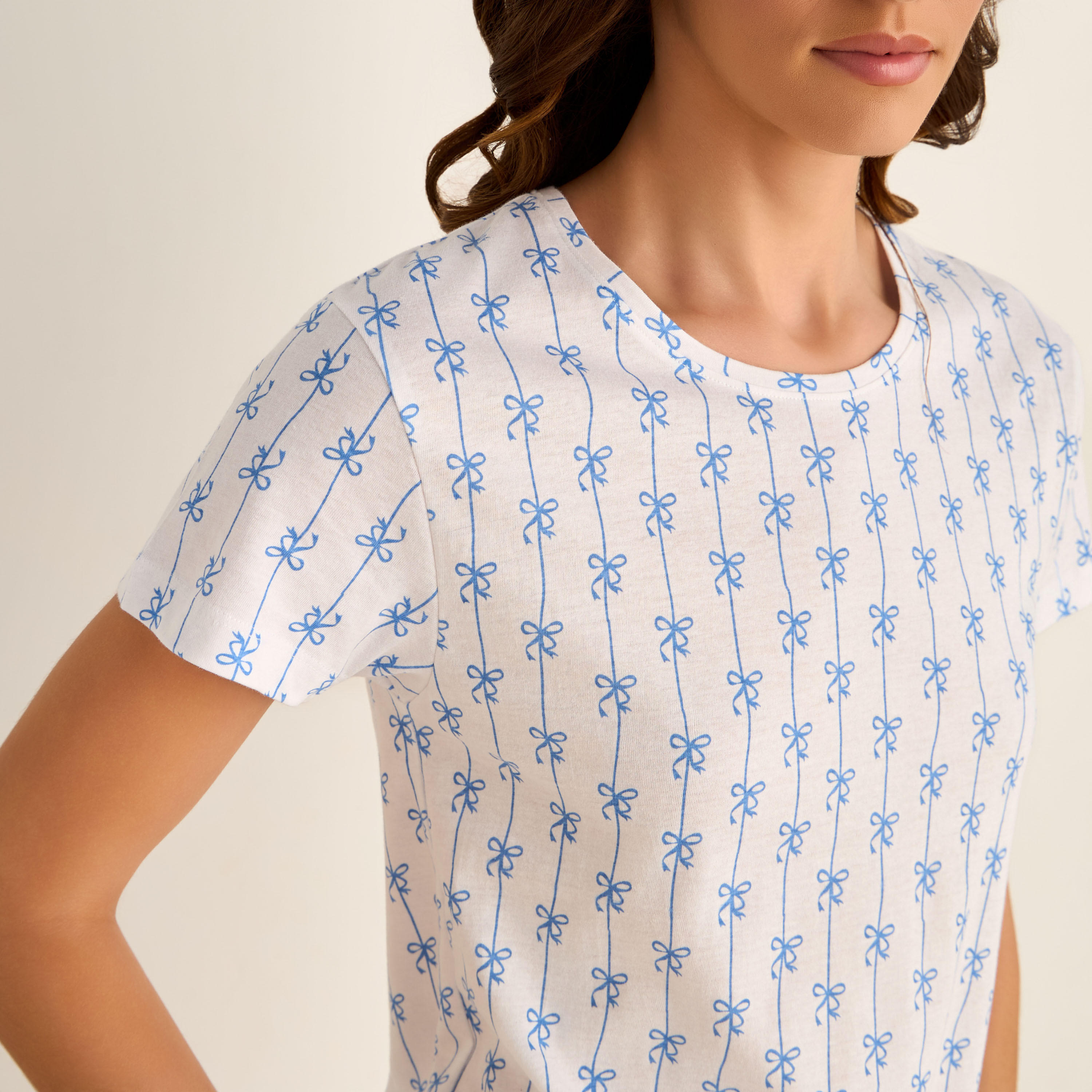 Printed Sleepshirt with Short Sleeves-women-clothing-nightwear-nighties-image-3