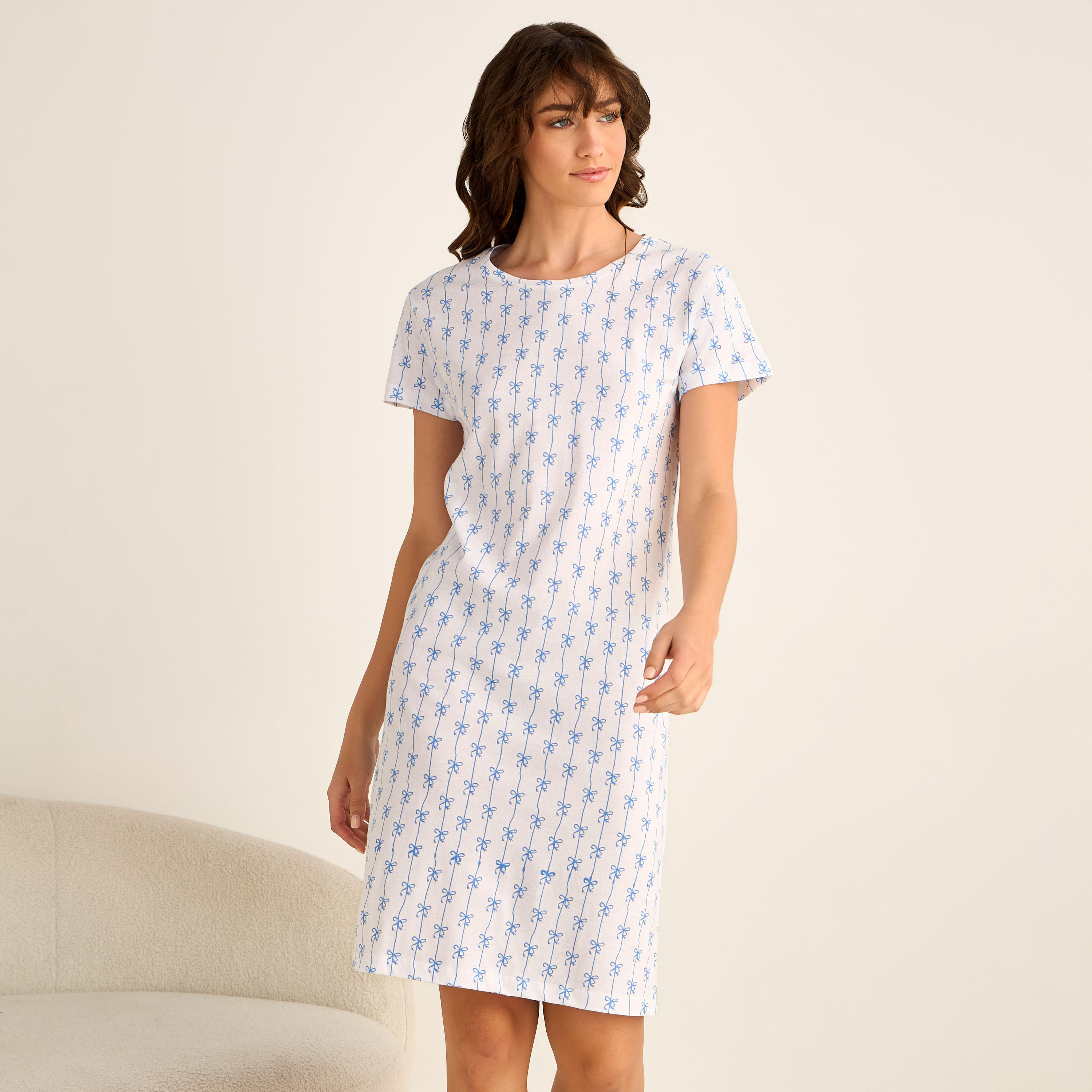 Printed Sleepshirt with Short Sleeves-women-clothing-nightwear-nighties-image-5