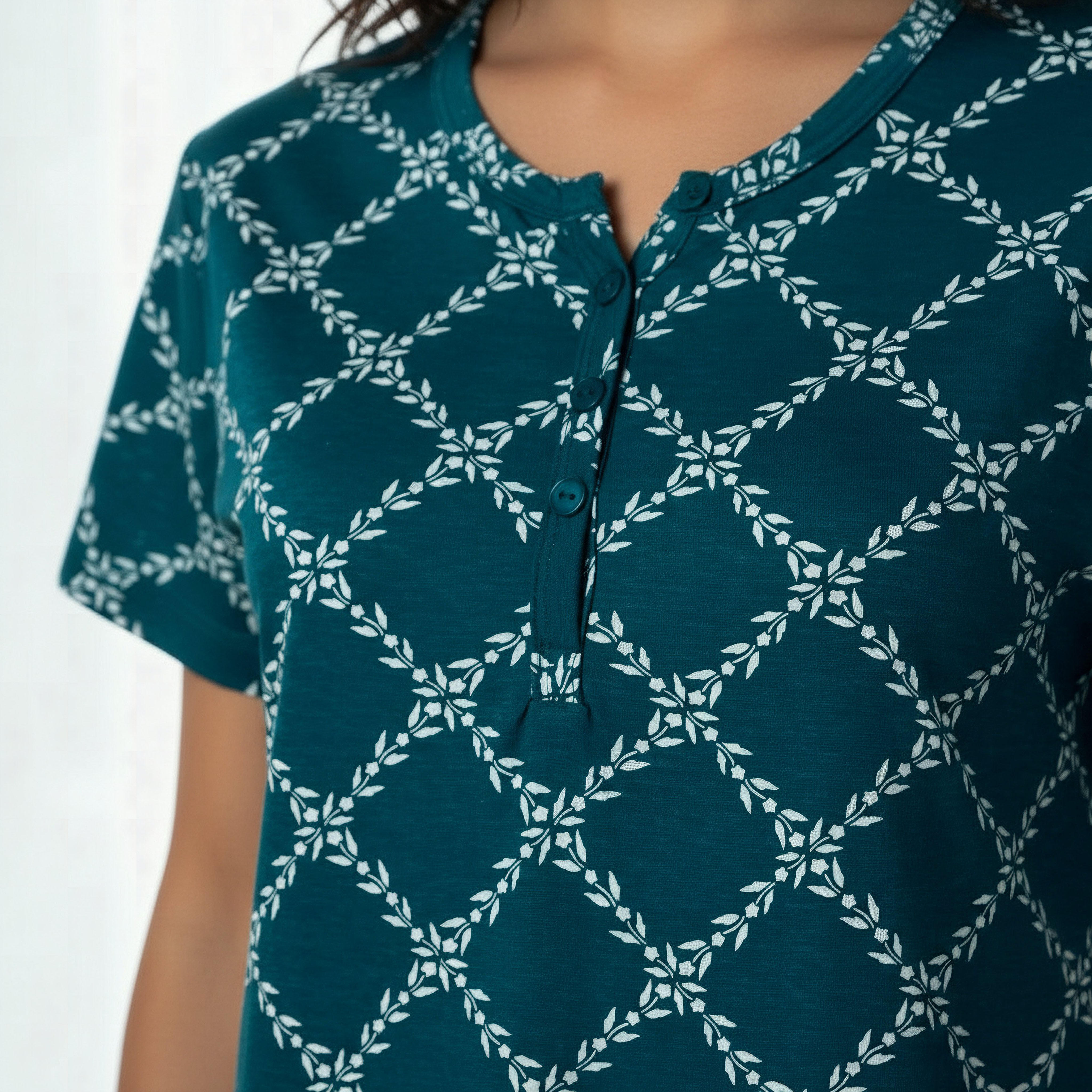 Printed Sleepshirt with Short Sleeves-women-clothing-nightwear-nighties-image-4