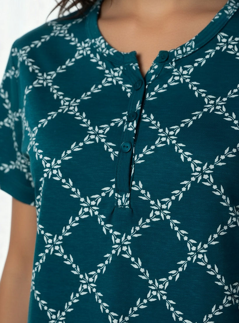Printed Sleepshirt with Short Sleeves-women-clothing-nightwear-nighties-image-4
