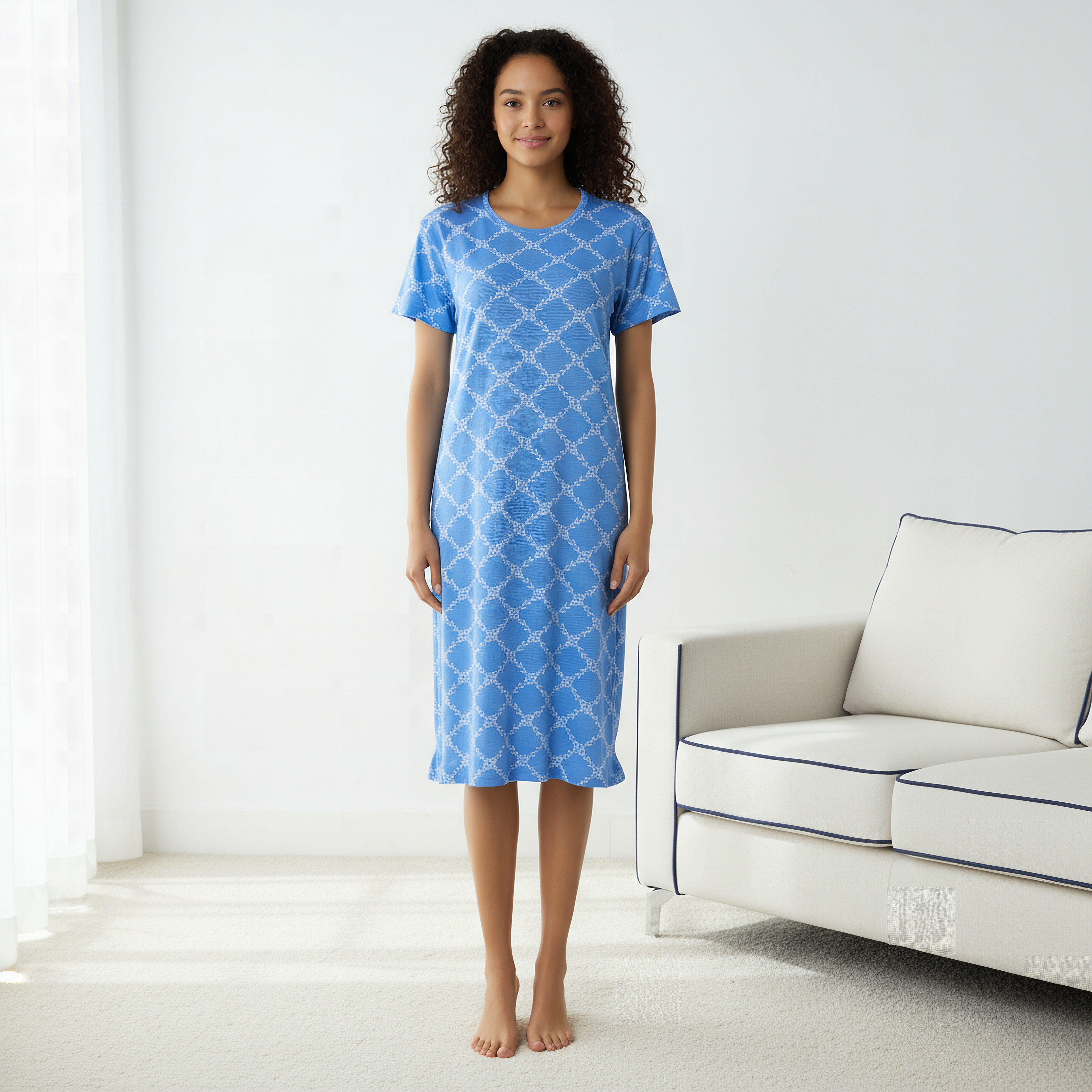 Printed Sleepshirt with Short Sleeves-women-clothing-nightwear-nighties-image-1