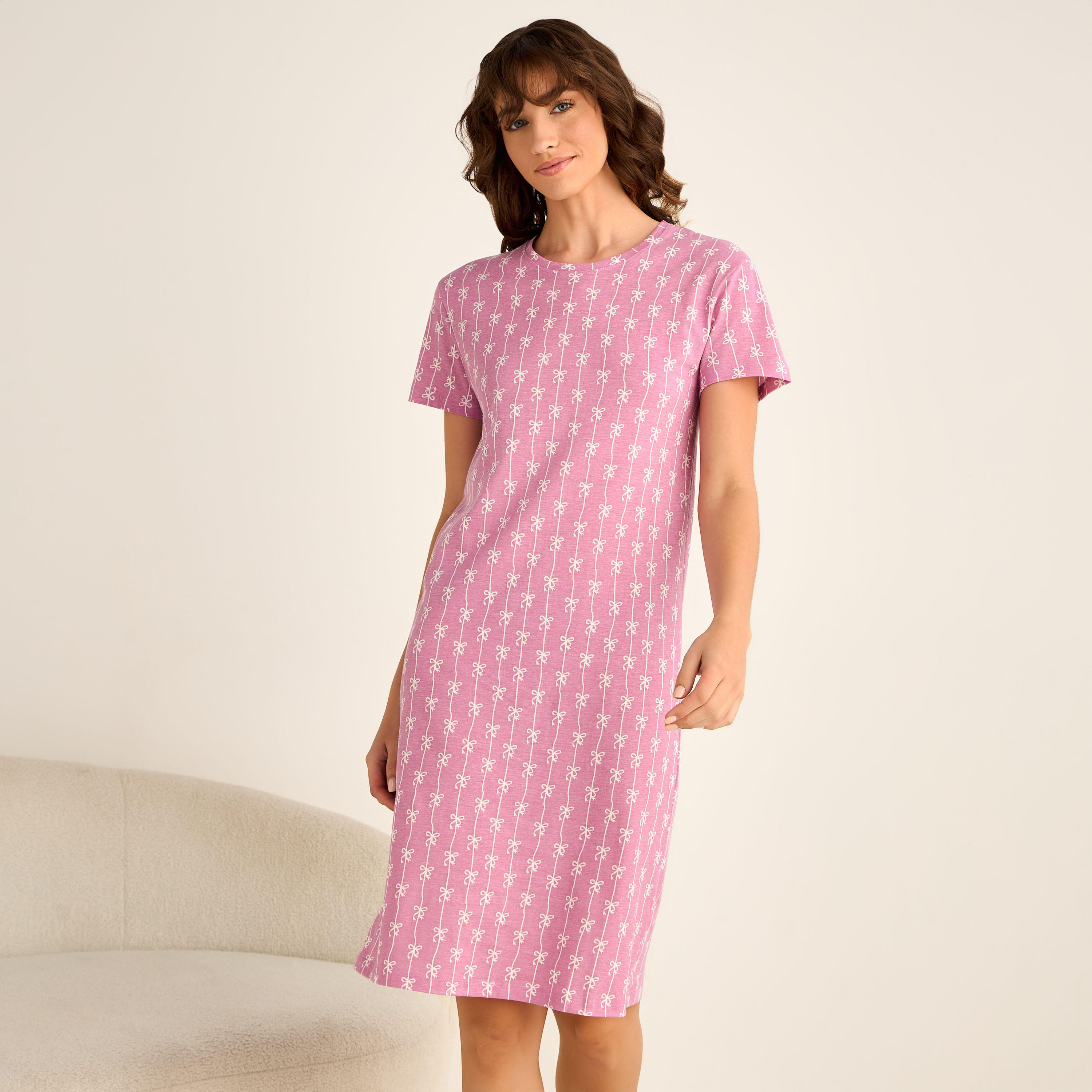 Printed Sleepshirt with Short Sleeves-women-clothing-nightwear-nighties-image-5