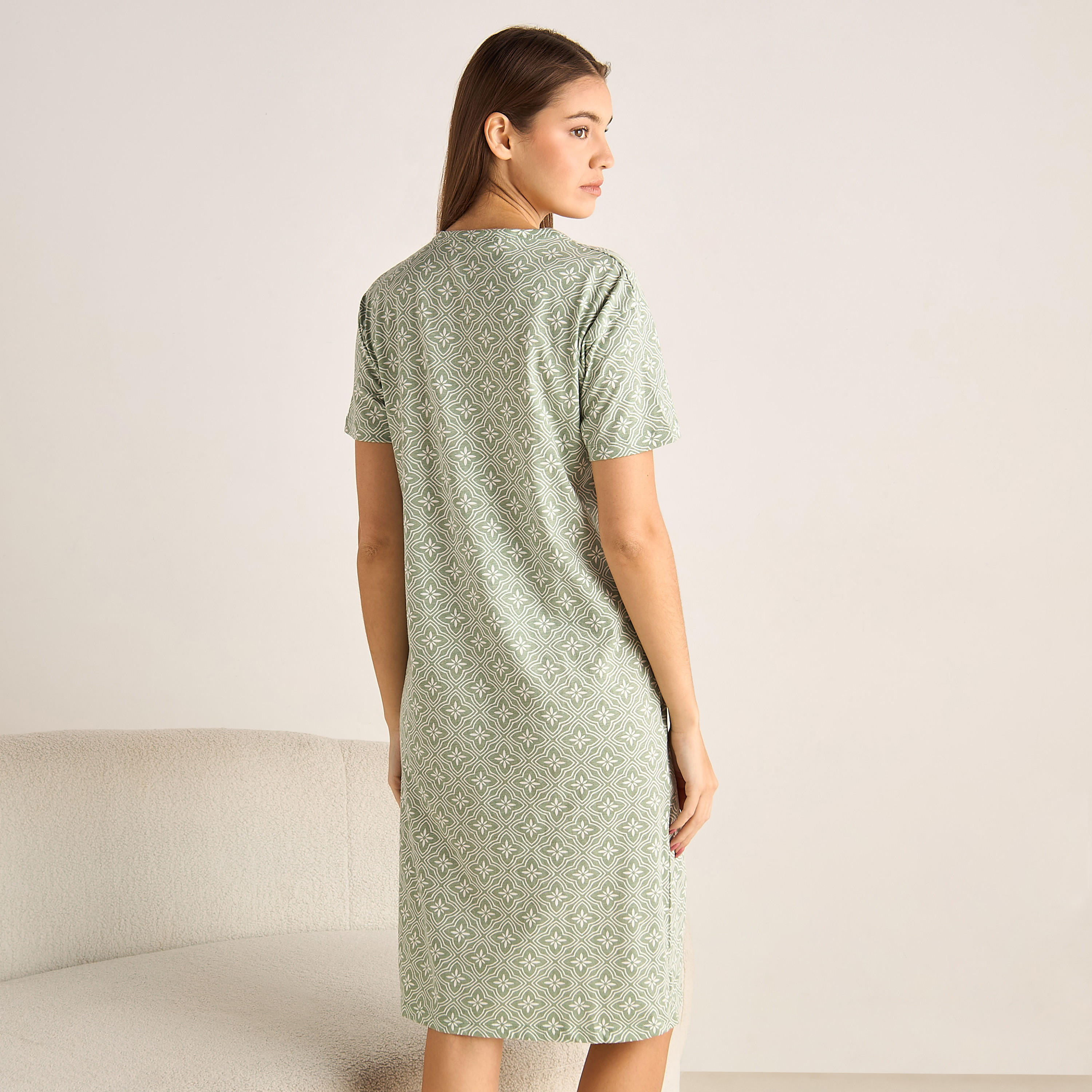 Printed Sleepshirt with Short Sleeves-women-clothing-nightwear-nighties-image-3