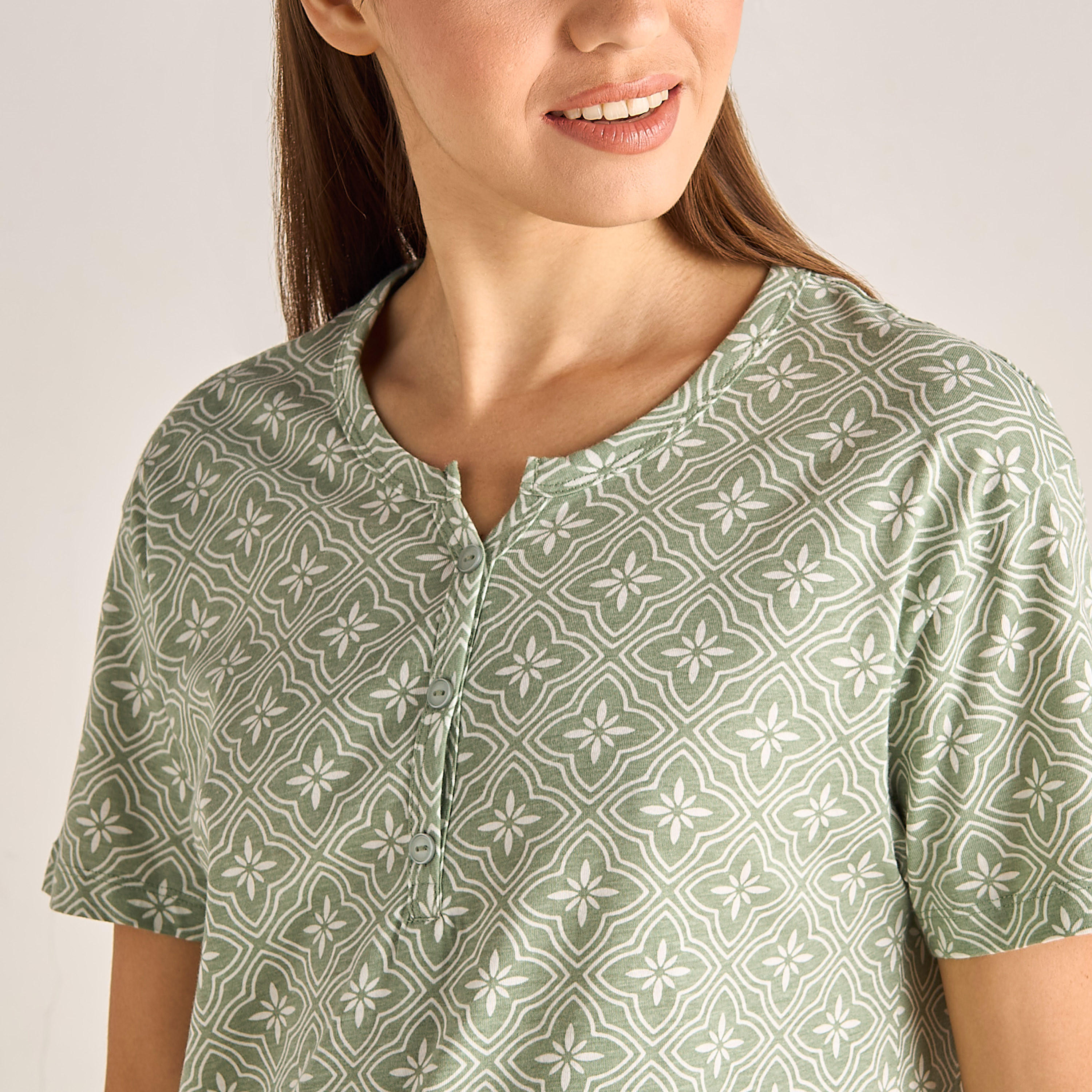 Printed Sleepshirt with Short Sleeves-women-clothing-nightwear-nighties-image-4
