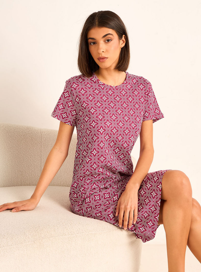 قميص نوم بطبعات وأكمام قصيرة-women-clothing-nightwear-nighties-image-1