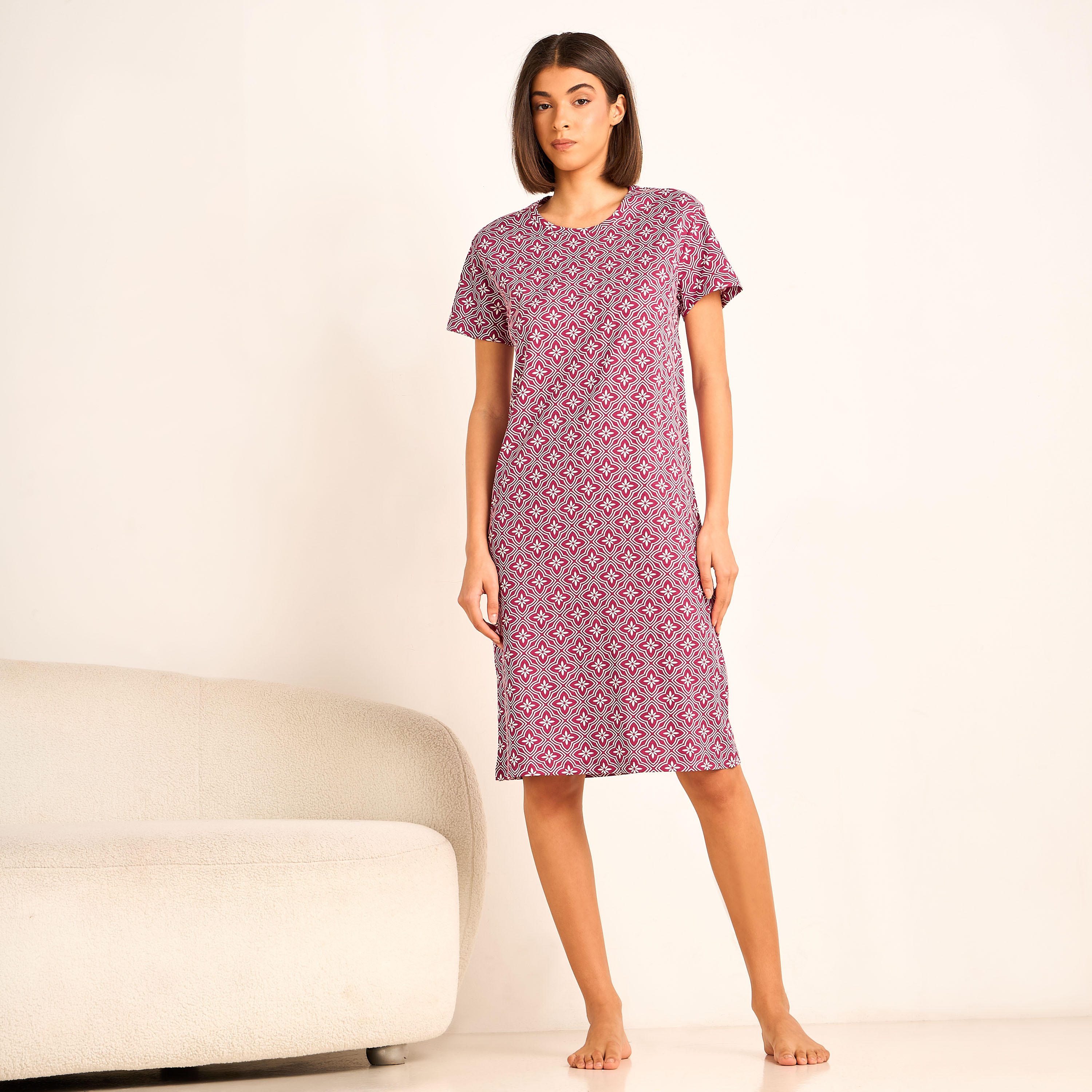 Printed Sleepshirt with Short Sleeves-women-clothing-nightwear-nighties-image-2