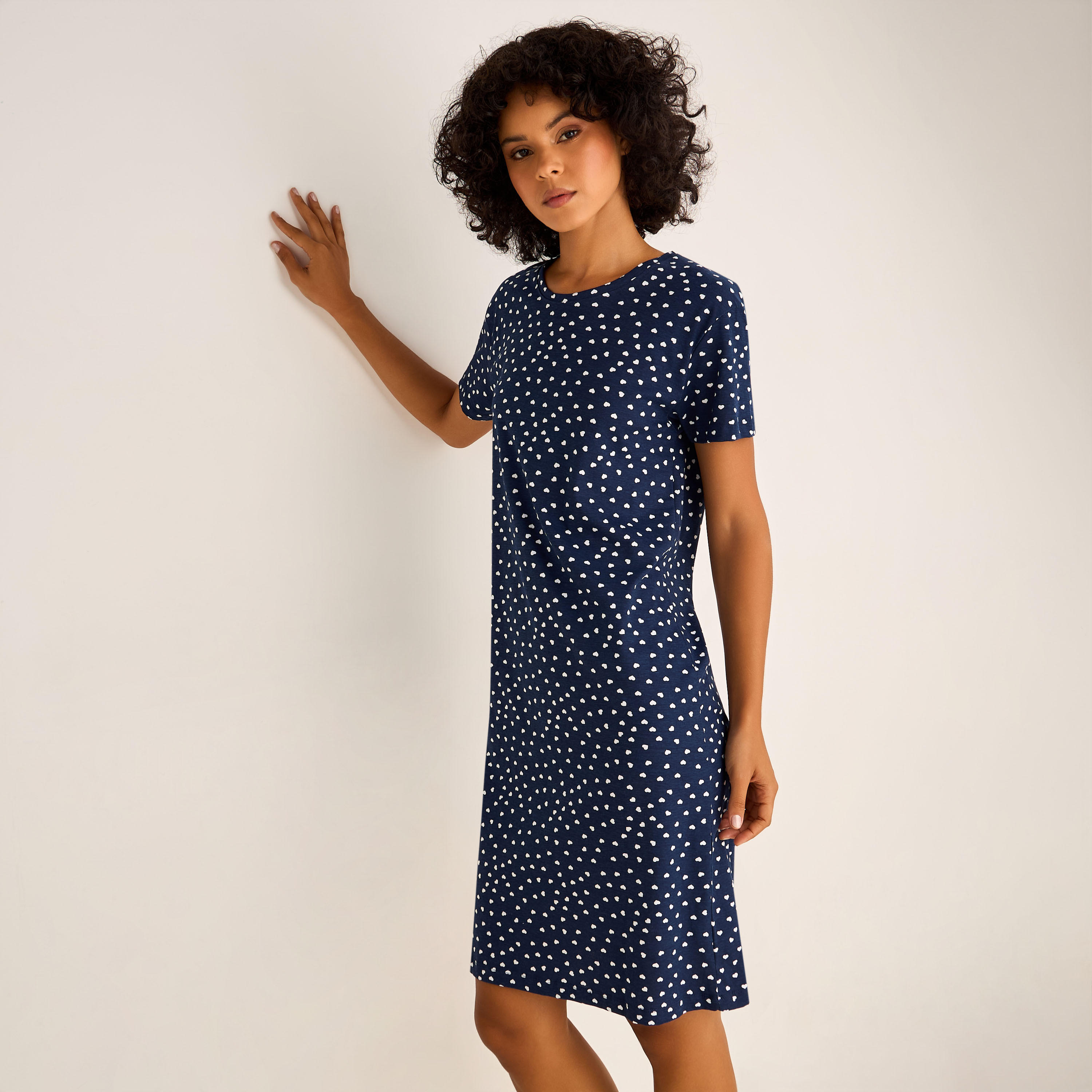 Printed Sleepshirt with Short Sleeves-women-clothing-nightwear-nighties-image-2