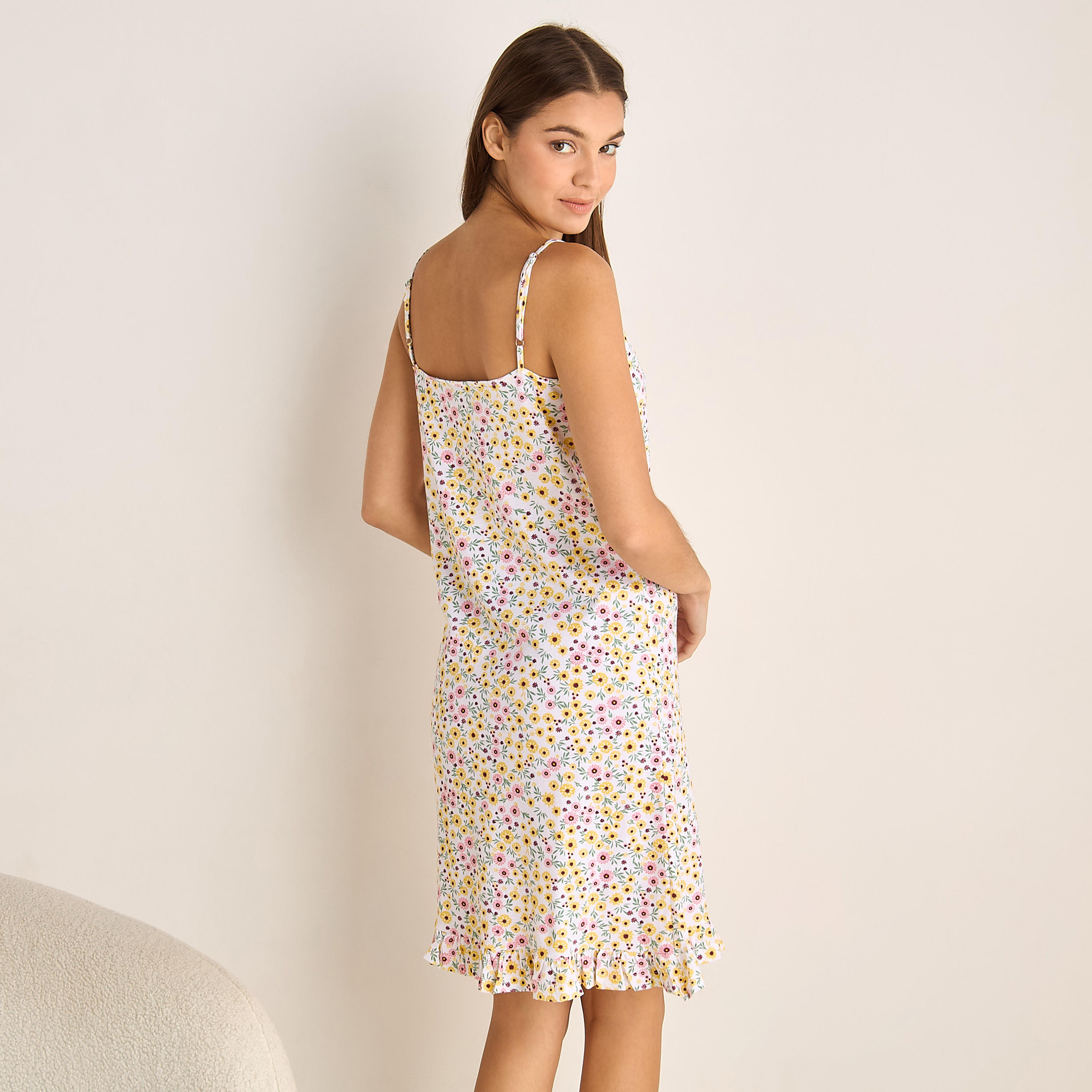 Set of 2 - Midi Slip Dress Strappy Ruffled Hem Cotton-women-clothing-nightwear-nighties-image-3