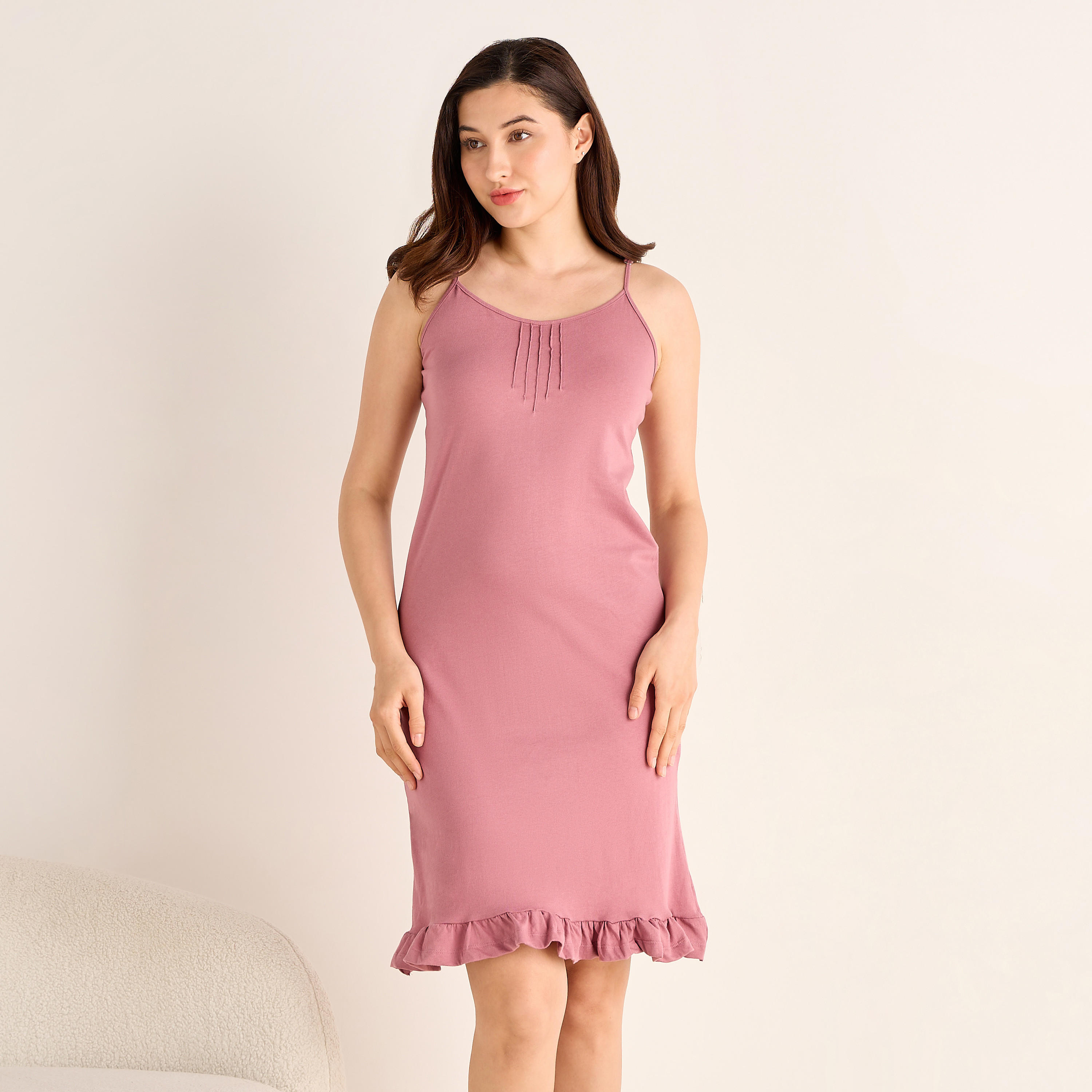Set of 2 - Midi Slip Dress Strappy Ruffled Hem Cotton-women-clothing-nightwear-nighties-image-7