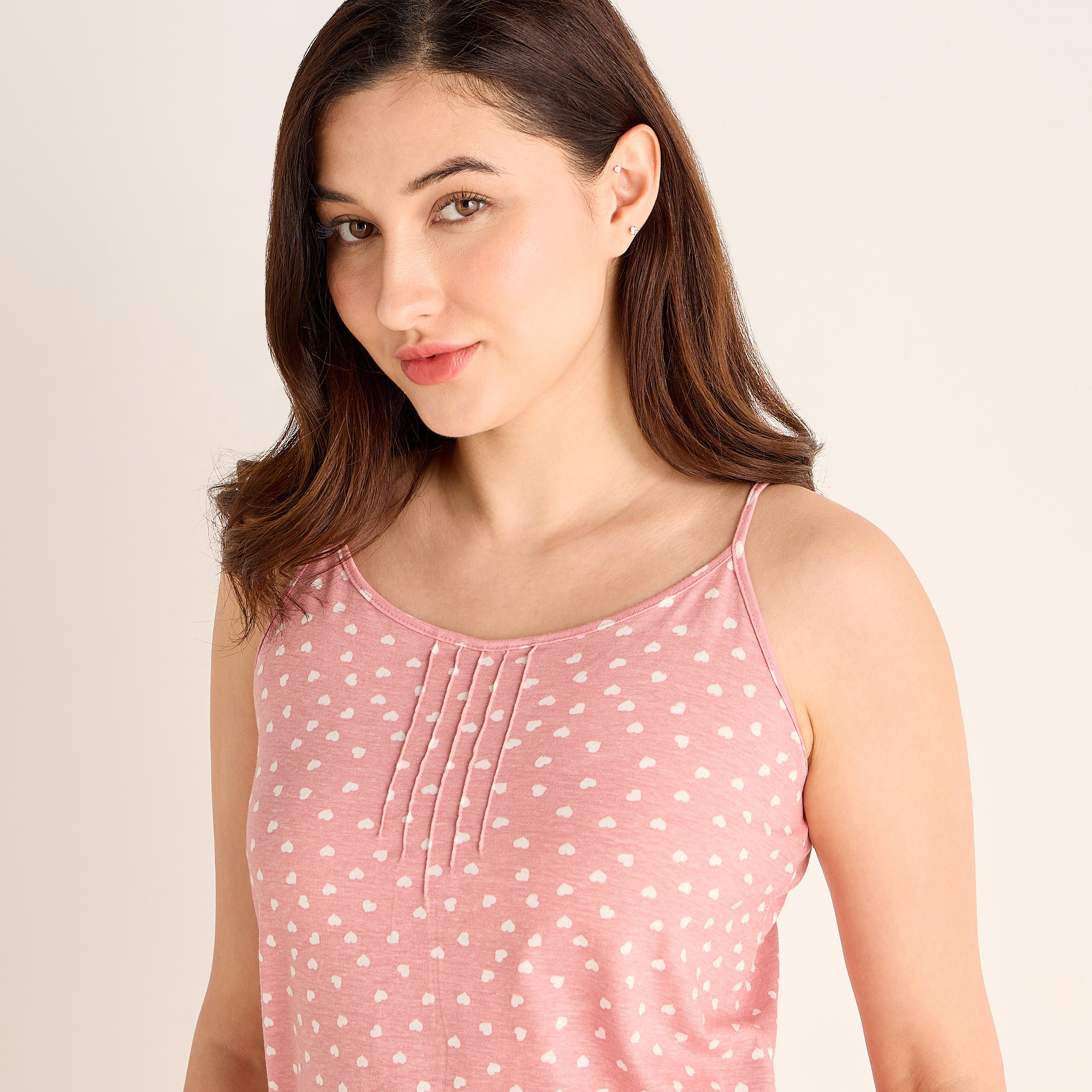 فستان نوم ميدي قطن بحمالات رفيعة وحافة كشكش – طقم قطعتين-women-clothing-nightwear-nighties-image-6