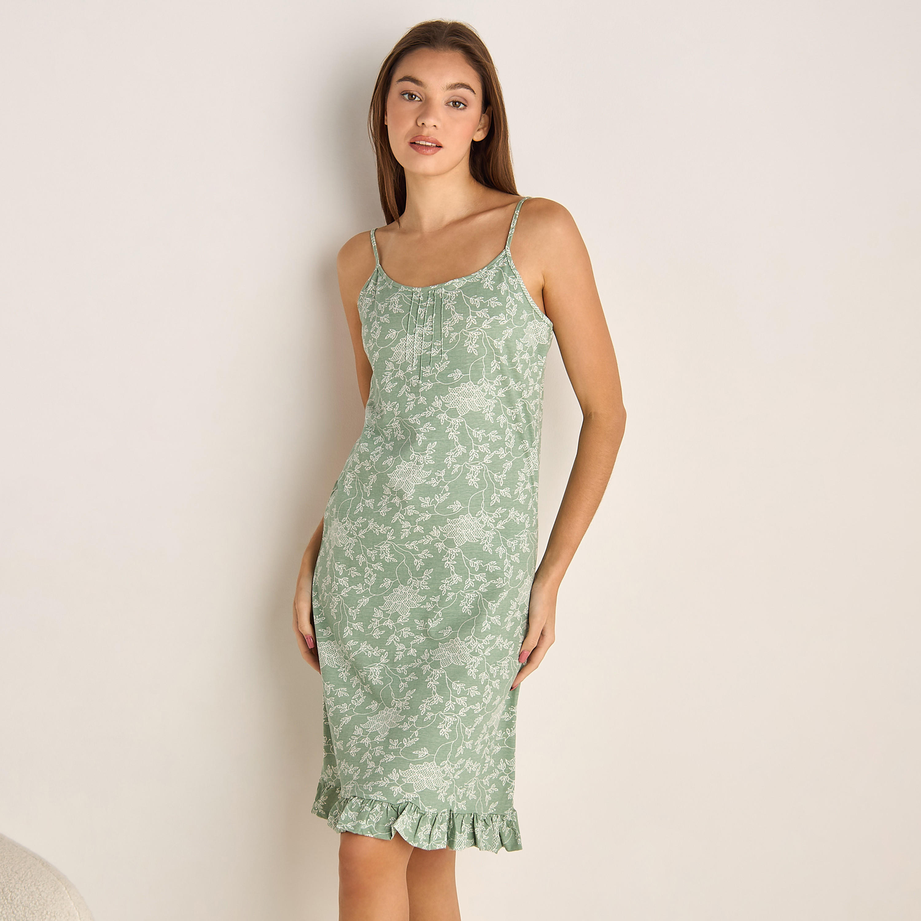 Set of 2 - Midi Slip Dress Strappy Ruffled Hem Cotton-women-clothing-nightwear-nighties-image-6