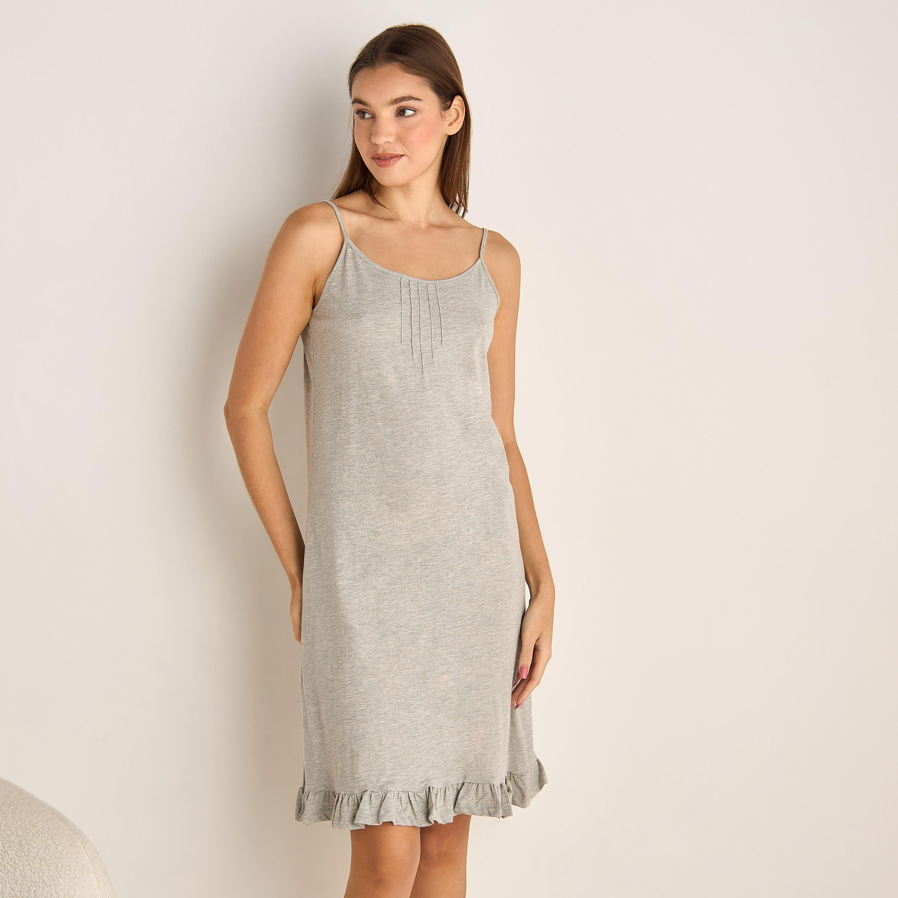 Set of 2 - Midi Slip Dress Strappy Ruffled Hem Cotton-women-clothing-nightwear-nighties-image-7