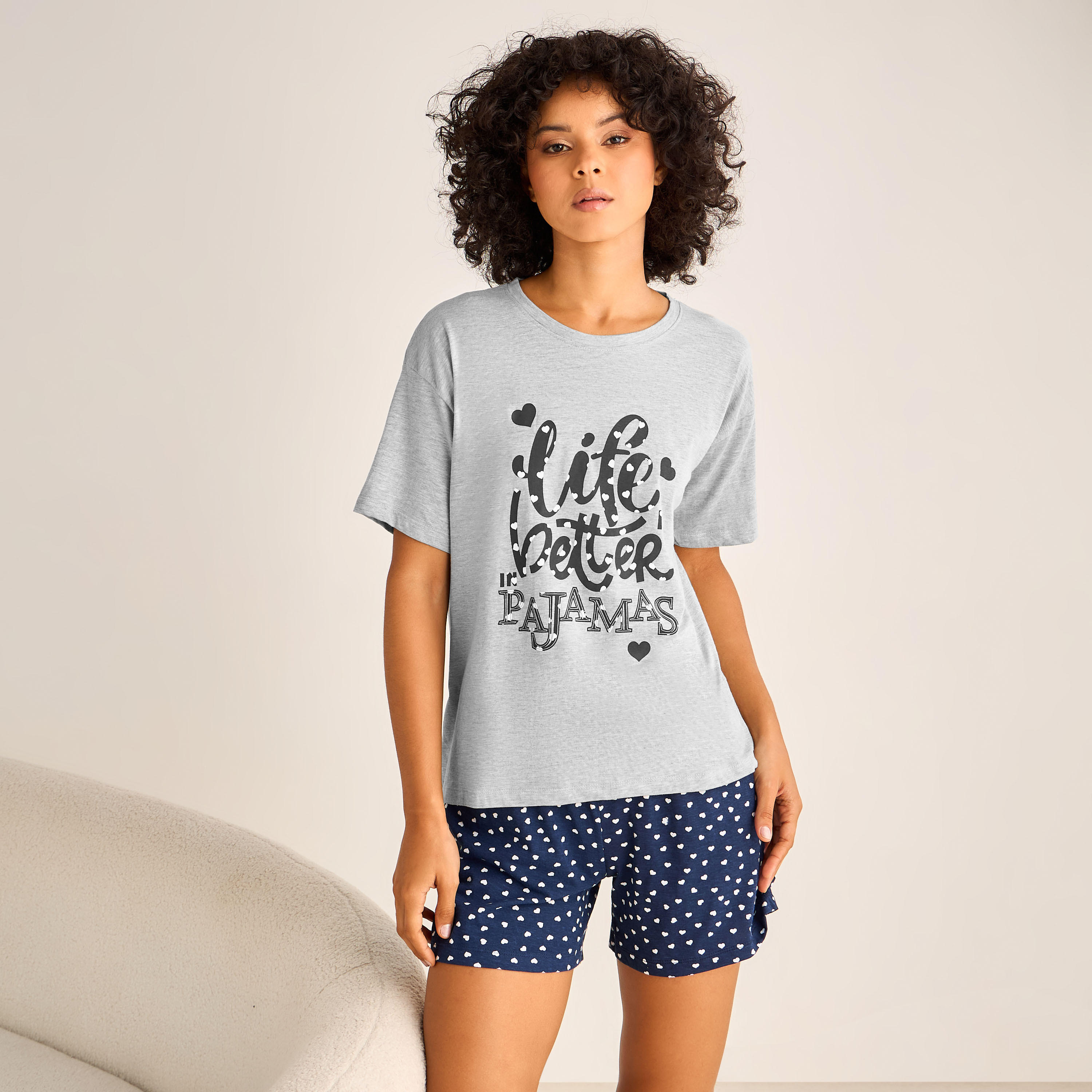 Pyjama Set Printed T-shirt & Shorts-women-clothing-nightwear-pyjamas-shortsets-image-1