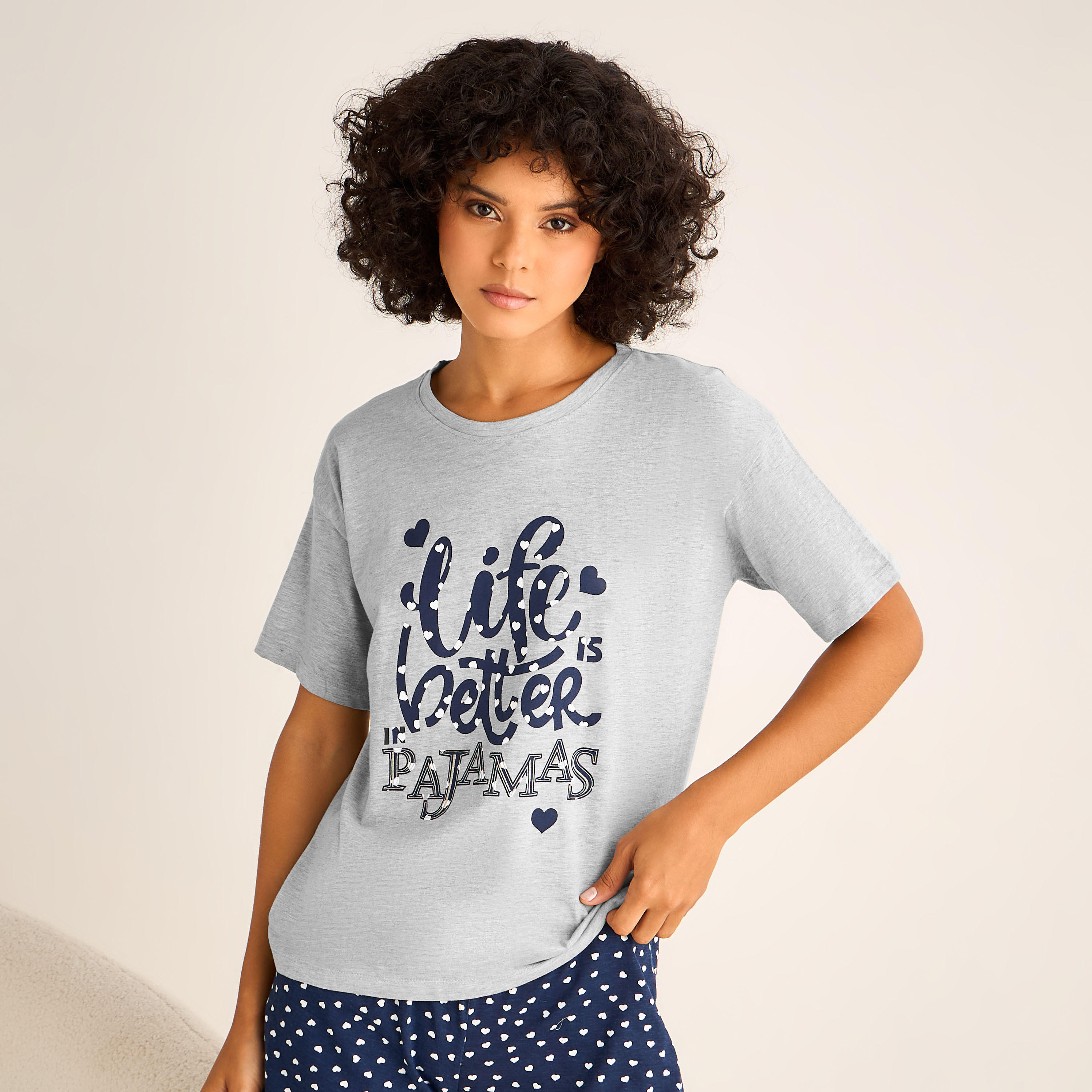 Pyjama Set Printed T-shirt & Shorts-women-clothing-nightwear-pyjamas-shortsets-image-2