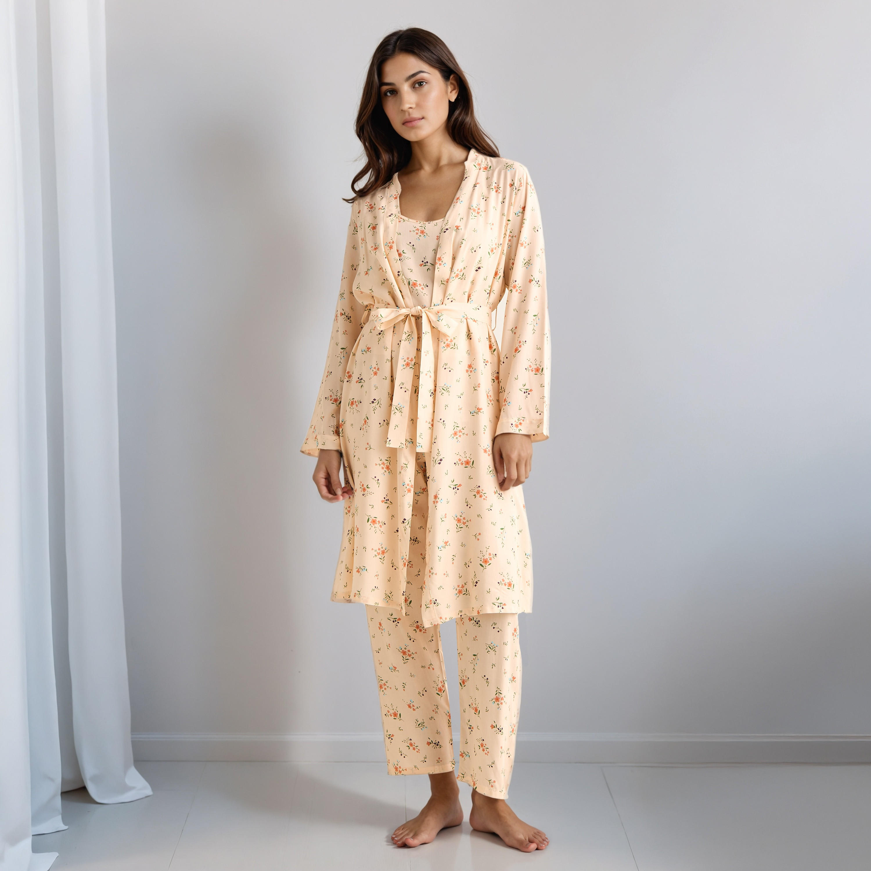 طقم روب دون أكمام وبلوزة وبنطلون بيجاما-women-clothing-nightwear-pyjamas-longsets-image-1
