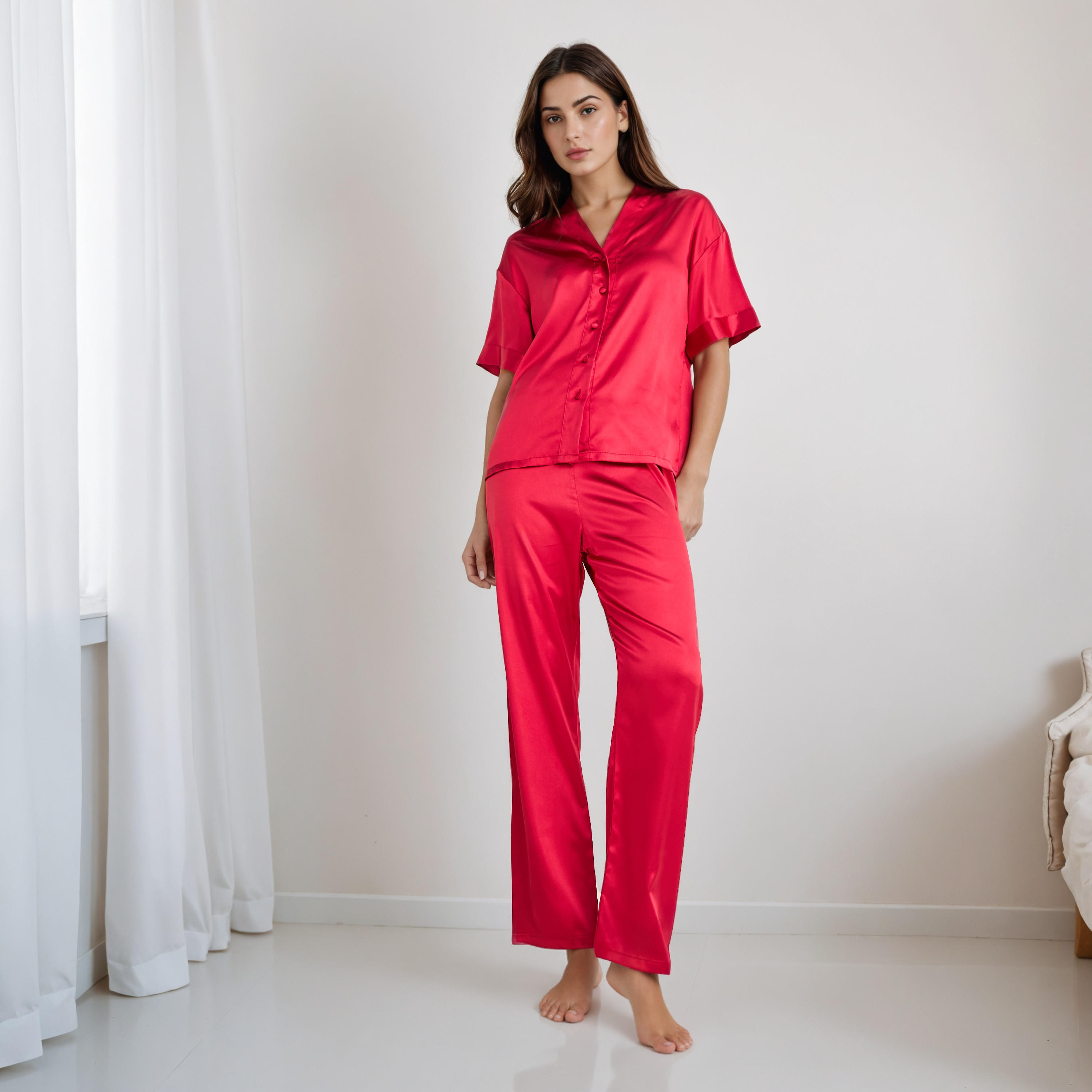Pyjama Set Button-Down Shirt & Trousers-women-clothing-nightwear-pyjamas-longsets-image-1