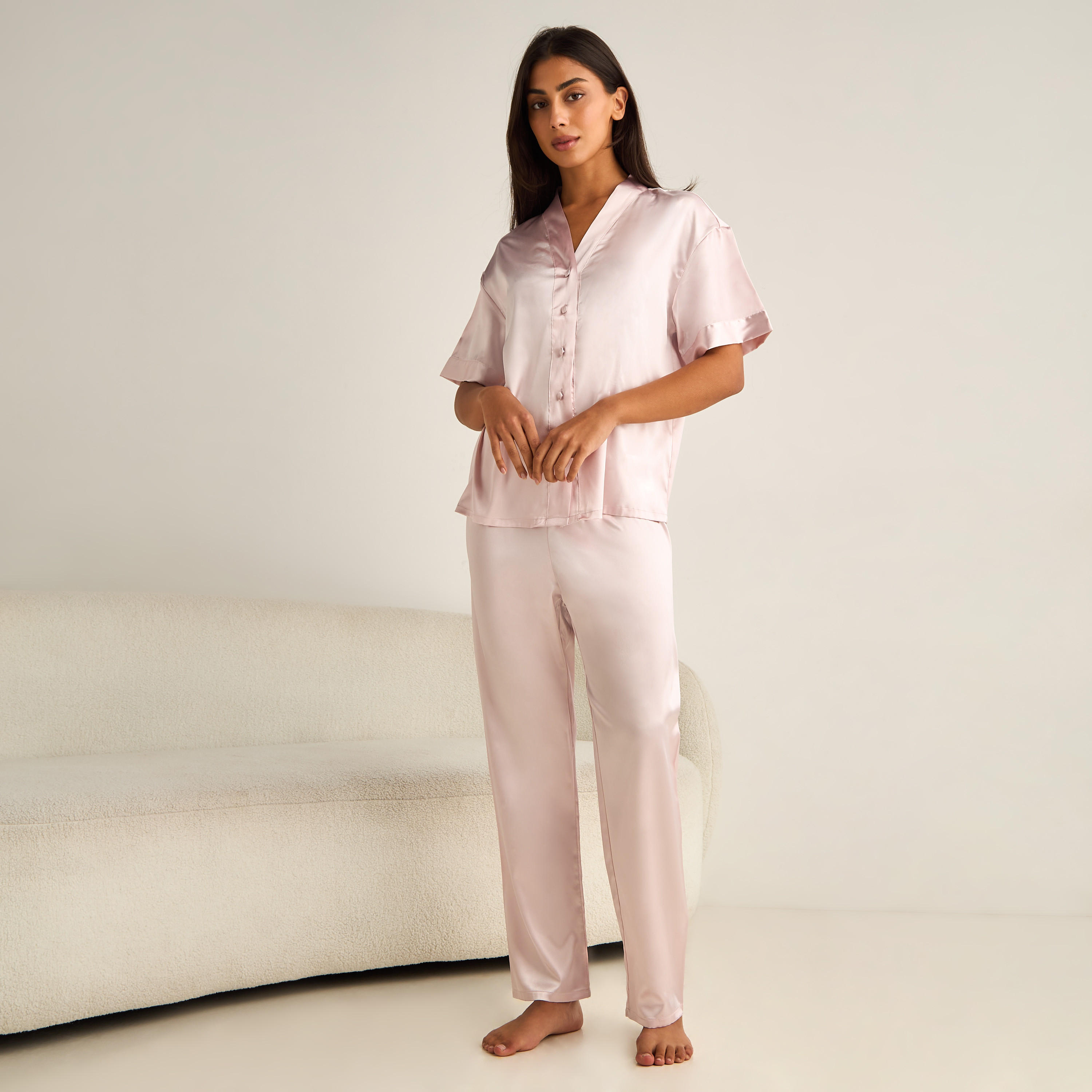 Pyjama Set Button-Down Shirt & Trousers-women-clothing-nightwear-pyjamas-longsets-image-1
