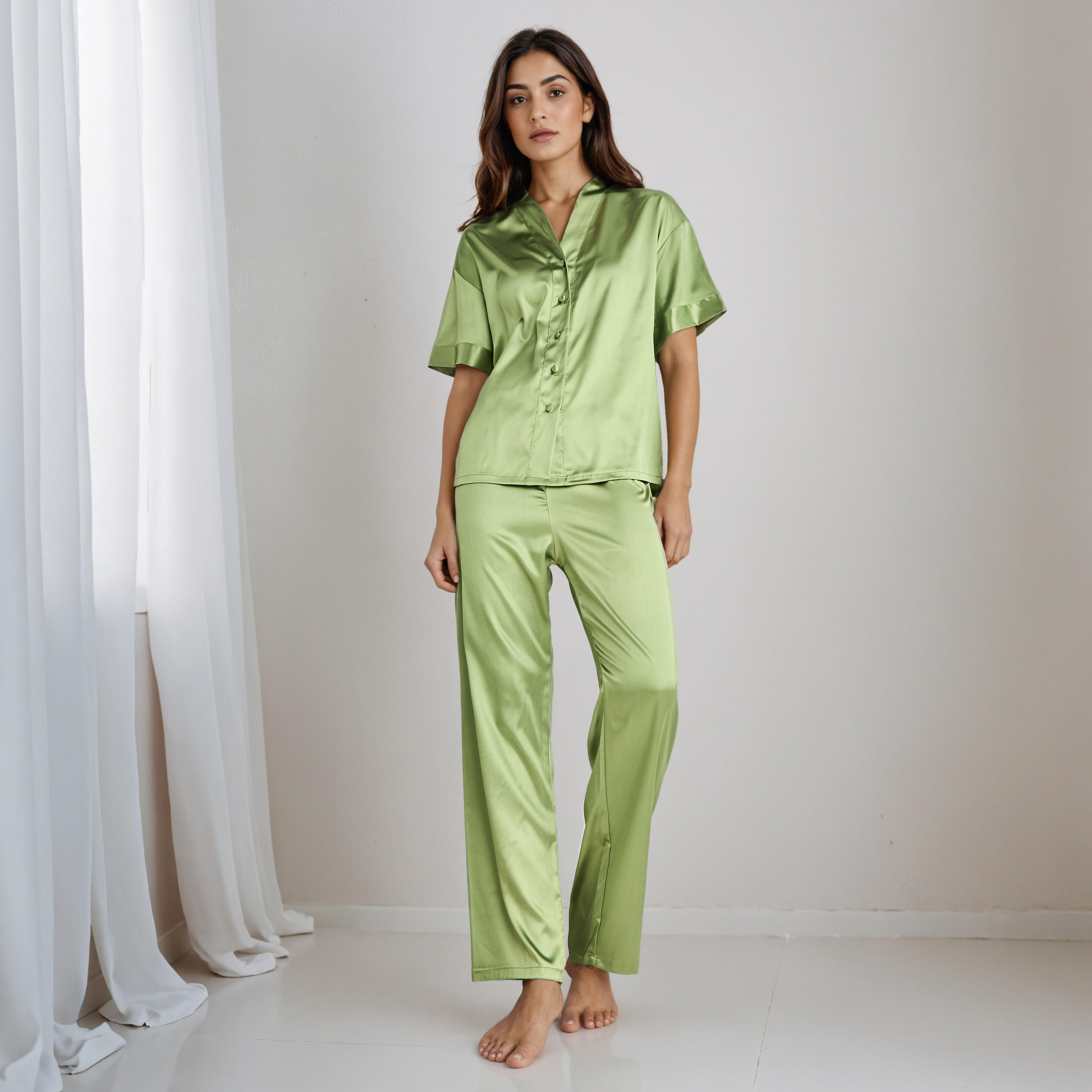 Pyjama Set Button-Down Shirt & Trousers-women-clothing-nightwear-pyjamas-longsets-image-1