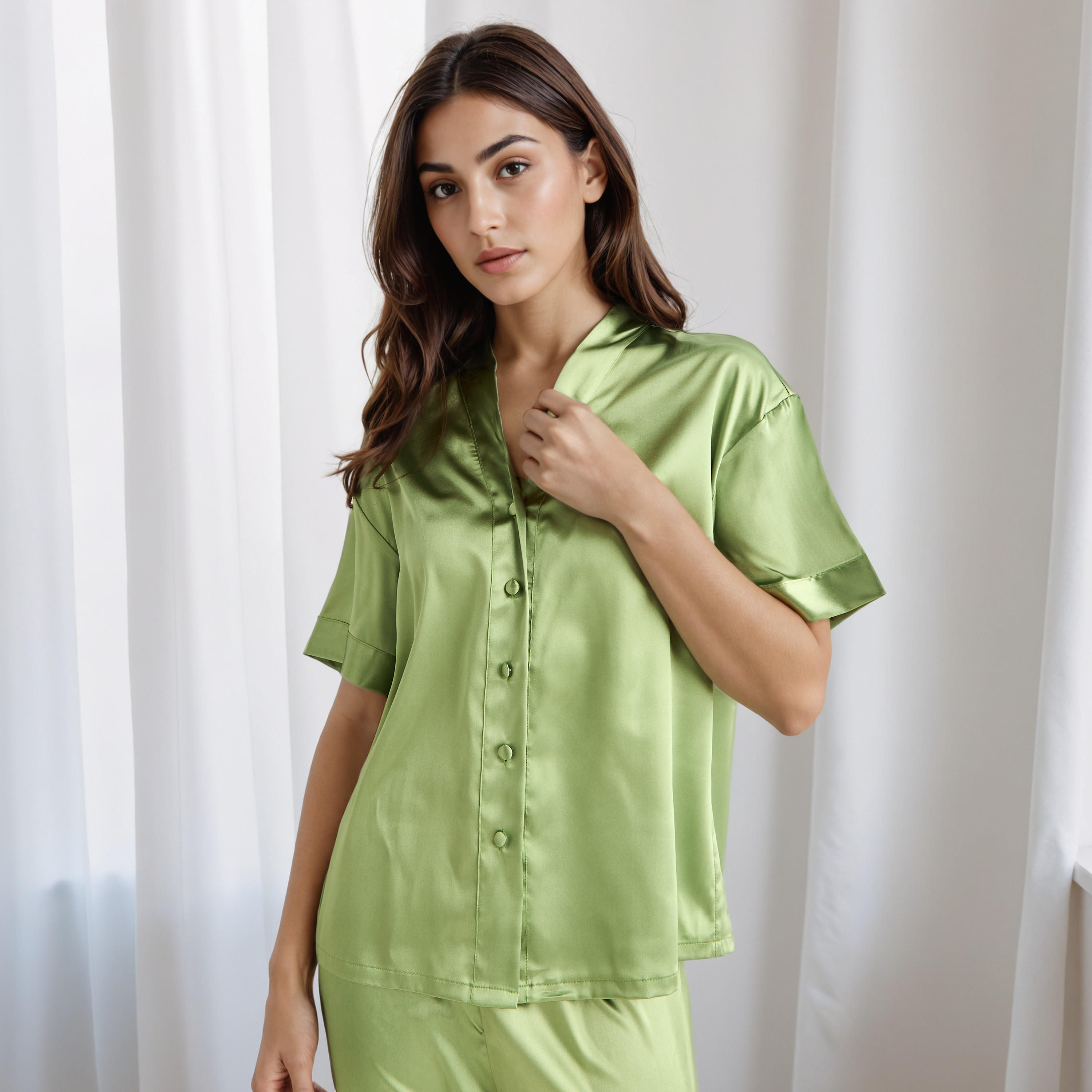 Pyjama Set Button-Down Shirt & Trousers-women-clothing-nightwear-pyjamas-longsets-image-2