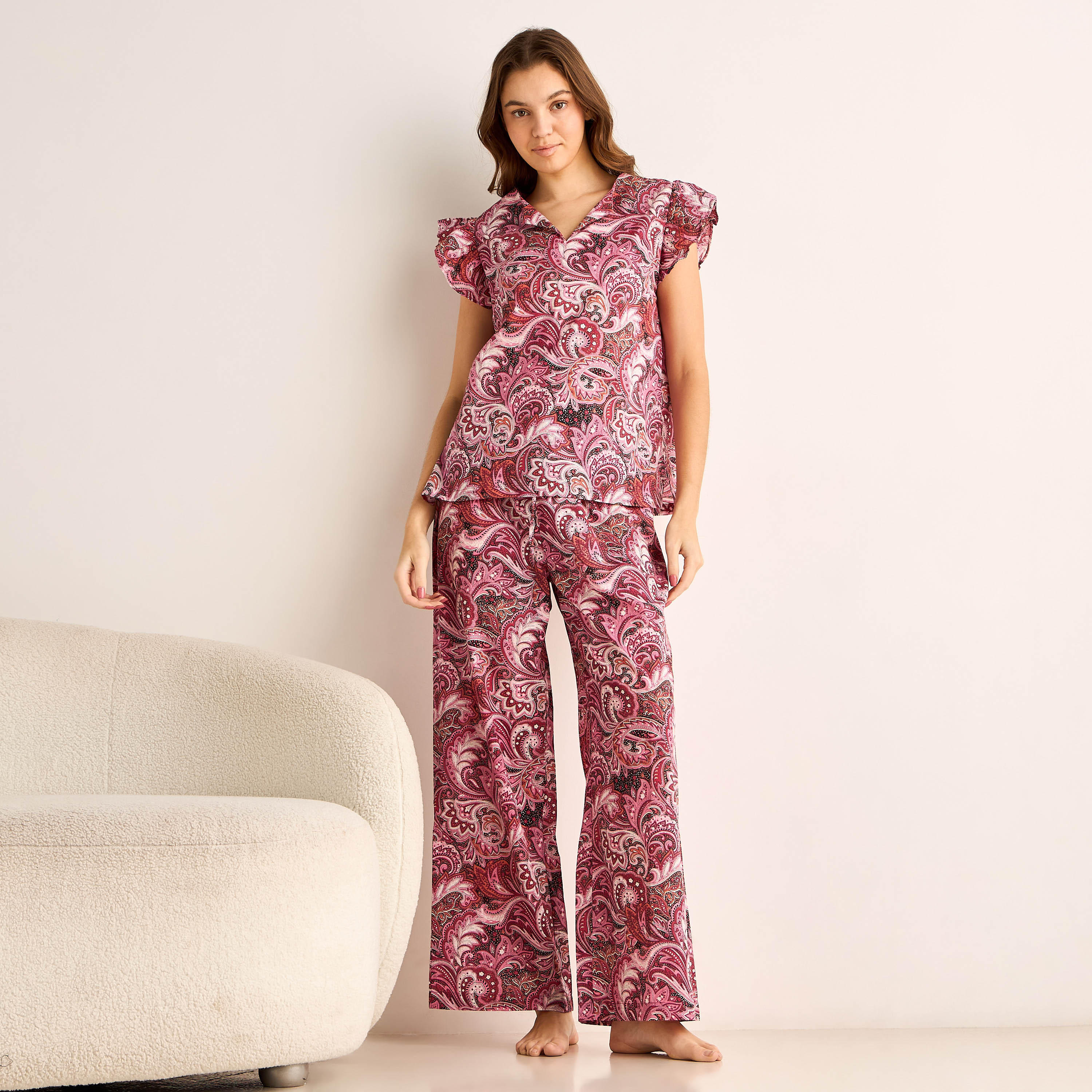 طقم بلوزة وبنطلون بيجاما قطن-women-clothing-nightwear-pyjamas-longsets-image-6