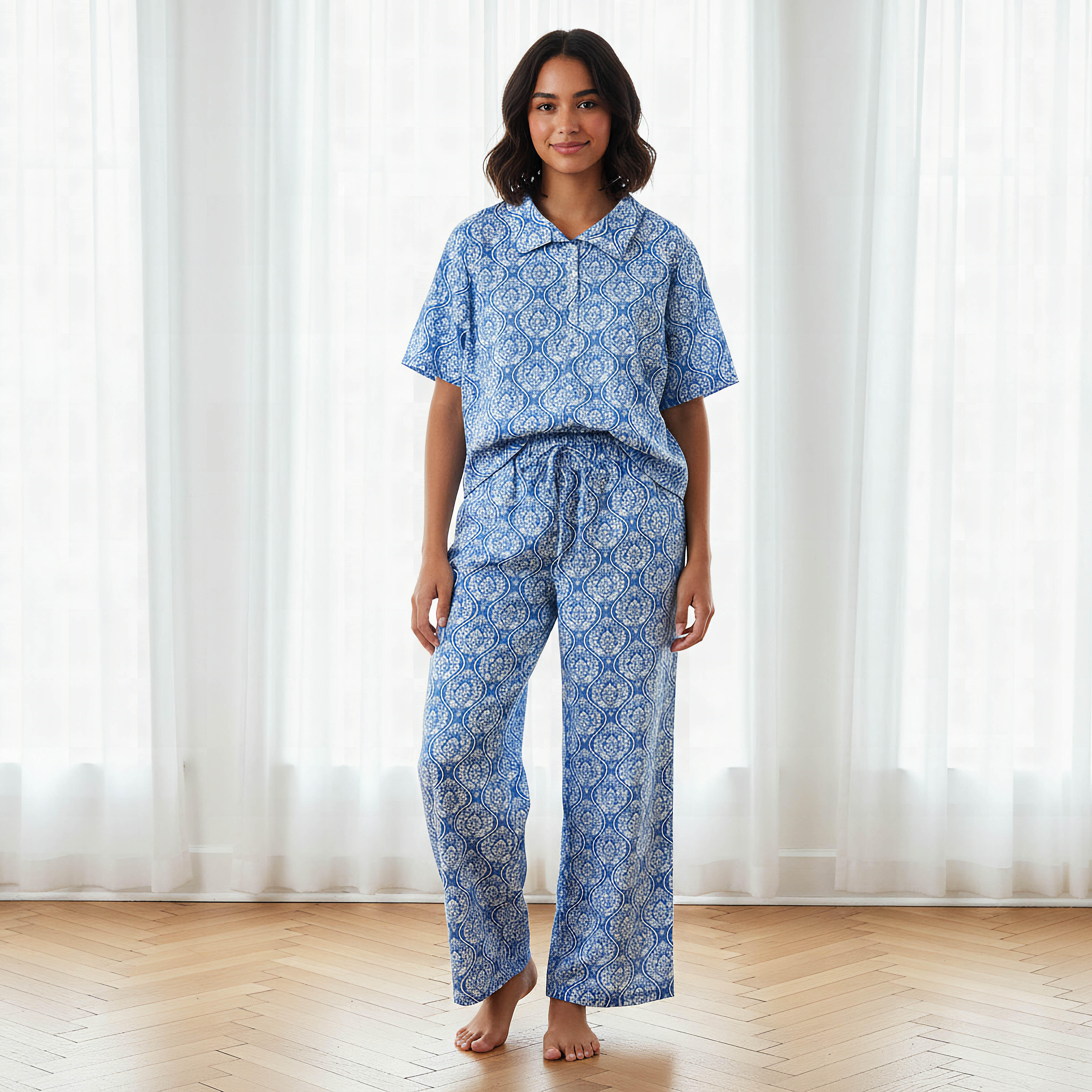 طقم بيجاما بنطلون وبلوزة قطن-women-clothing-nightwear-pyjamas-longsets-image-6