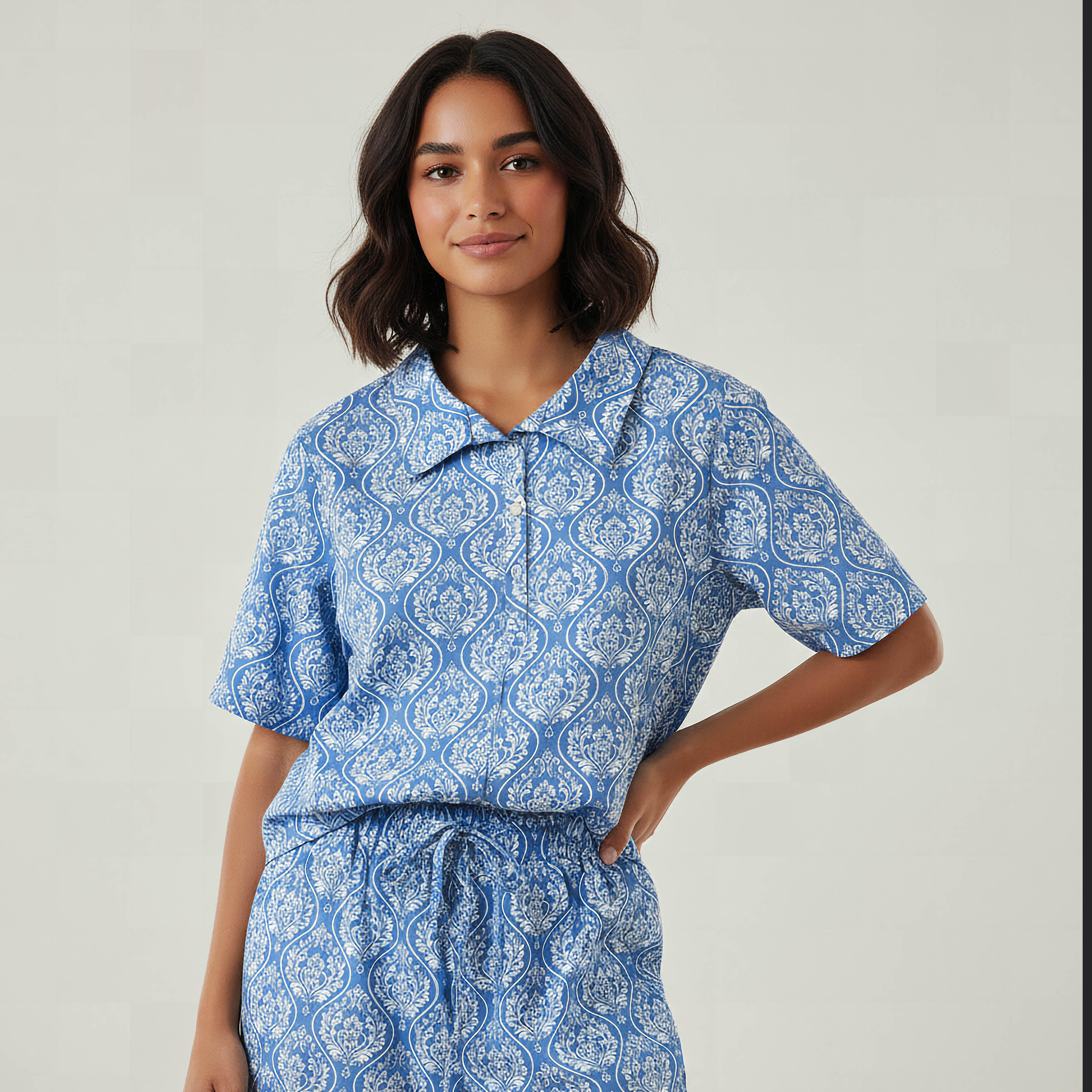 طقم بيجاما بنطلون وبلوزة قطن-women-clothing-nightwear-pyjamas-longsets-image-5