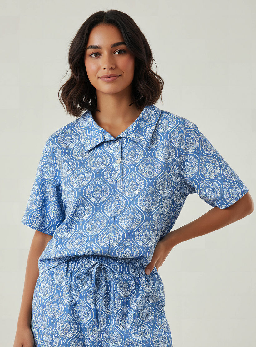 طقم بيجاما بنطلون وبلوزة قطن-women-clothing-nightwear-pyjamas-longsets-image-5